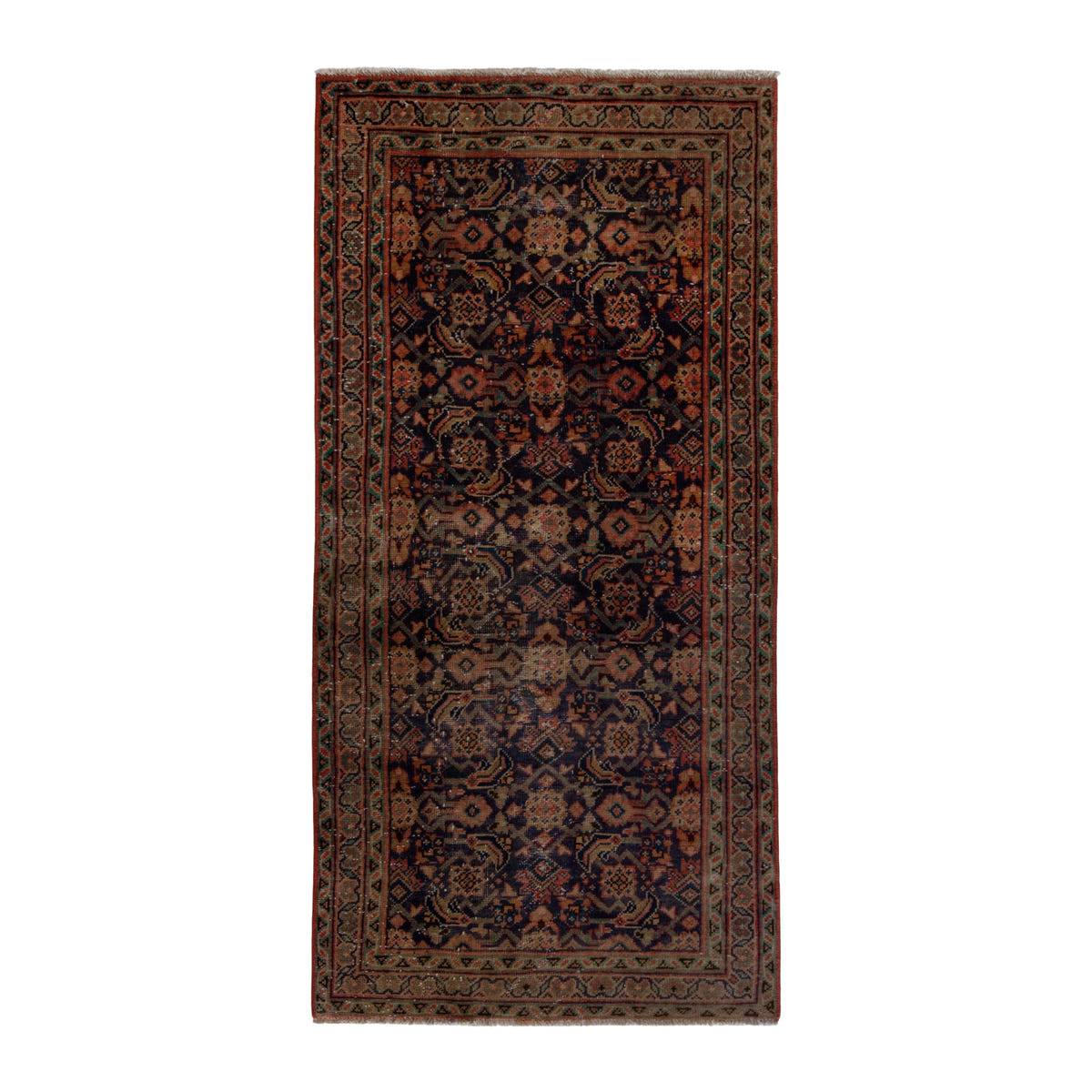 Persian Mahal runner rug in navy and rust, 3'6" x 7'7"