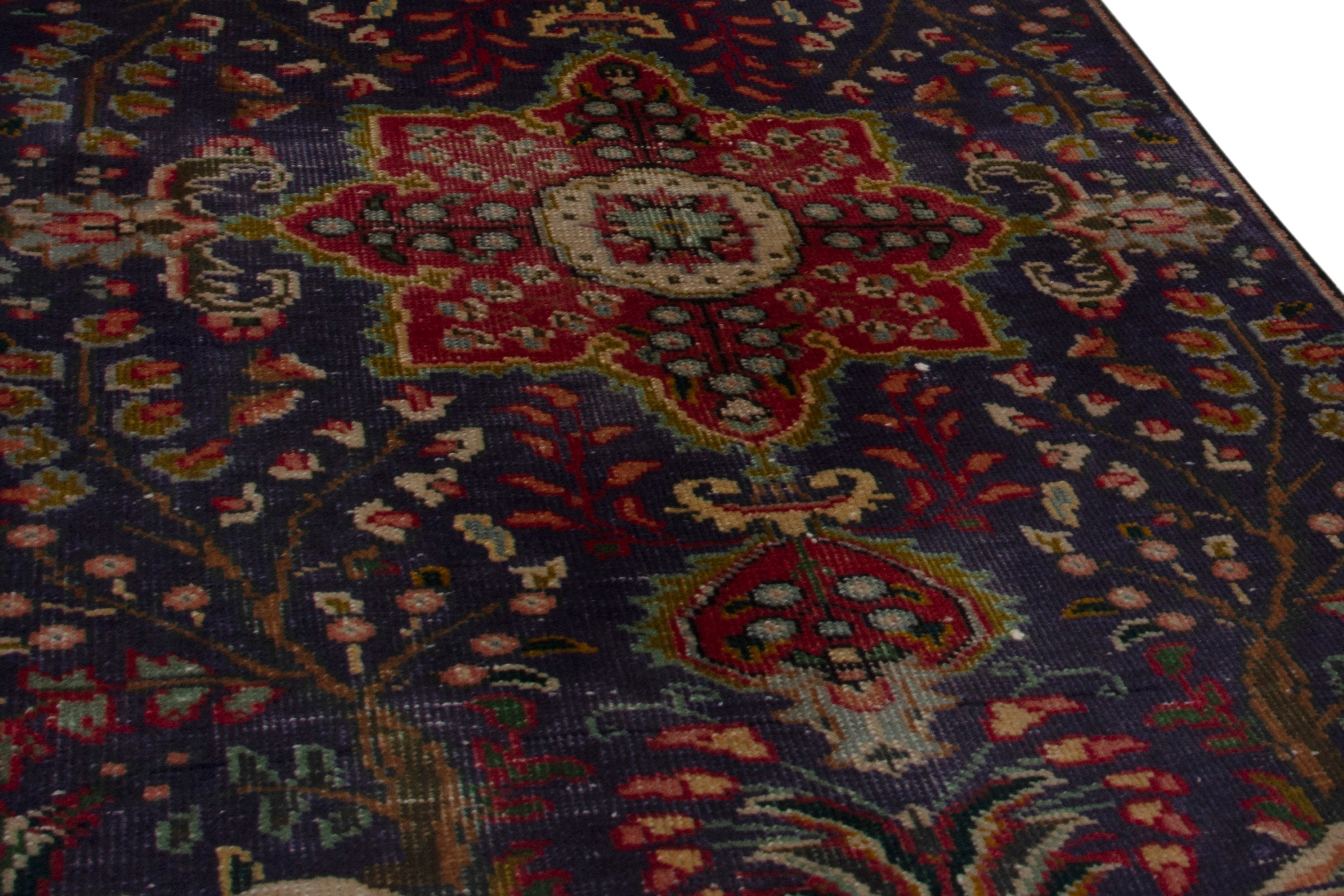 Persian Tabriz accent rug in navy and deep red, view 10 of 17