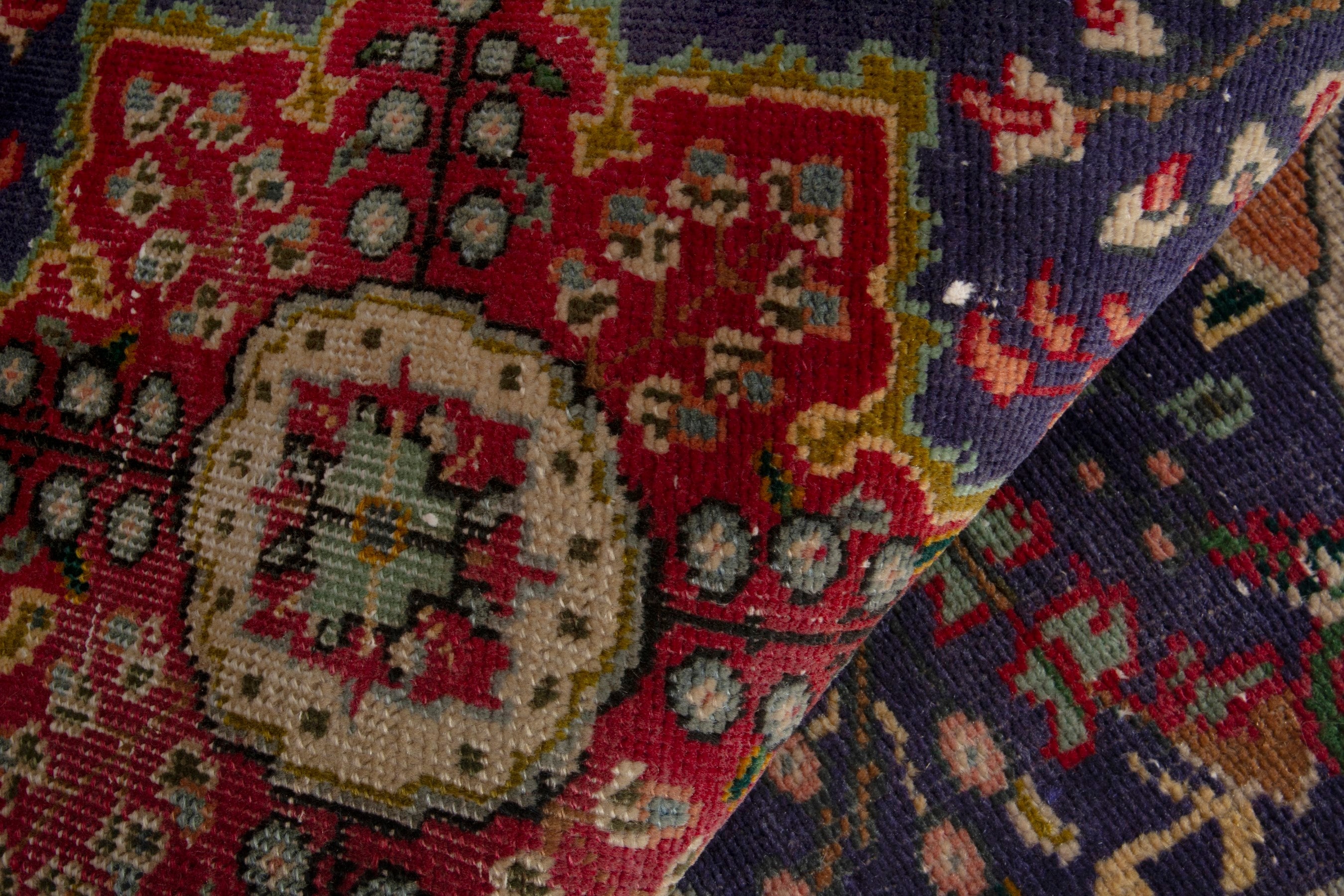 Persian Tabriz accent rug in navy and deep red, view 15 of 17