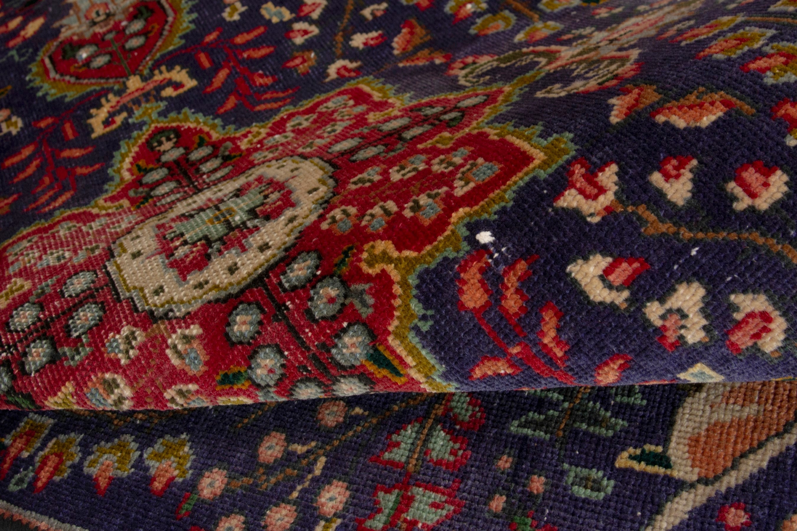 Persian Tabriz accent rug in navy and deep red, view 16 of 17