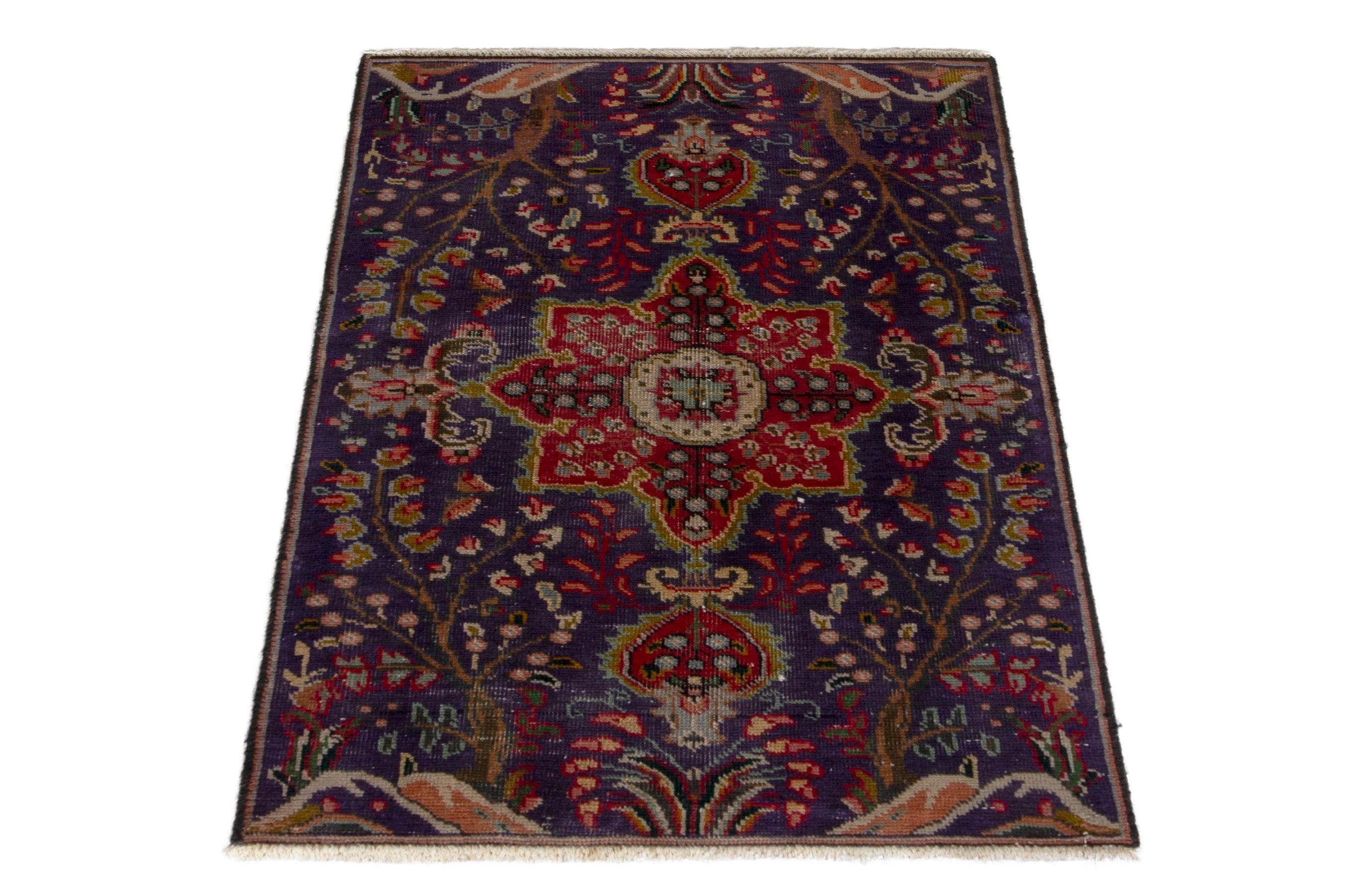 Persian Tabriz accent rug in navy and deep red, view 2 of 17