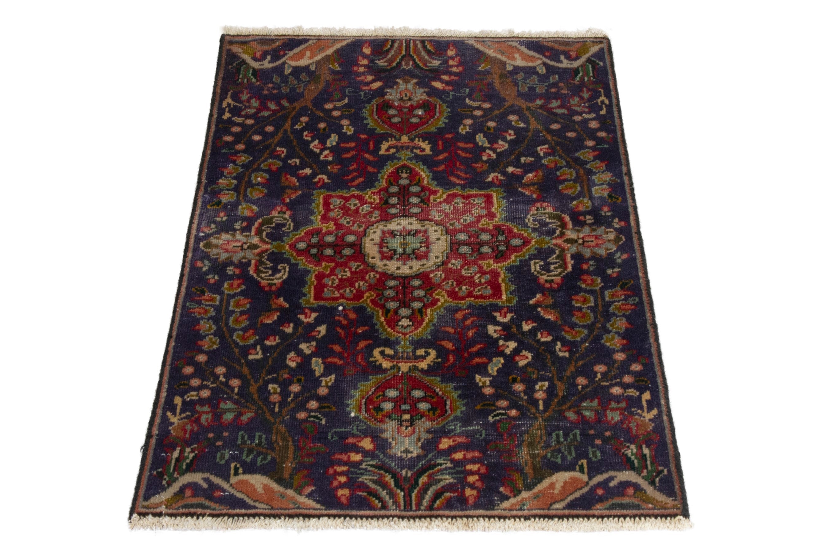Persian Tabriz accent rug in navy and deep red, view 3 of 17