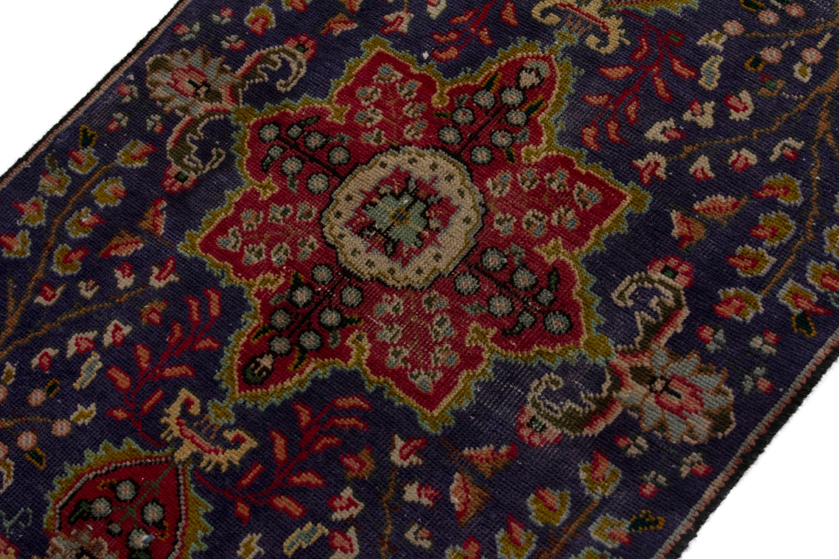 Persian Tabriz accent rug in navy and deep red, view 4 of 17
