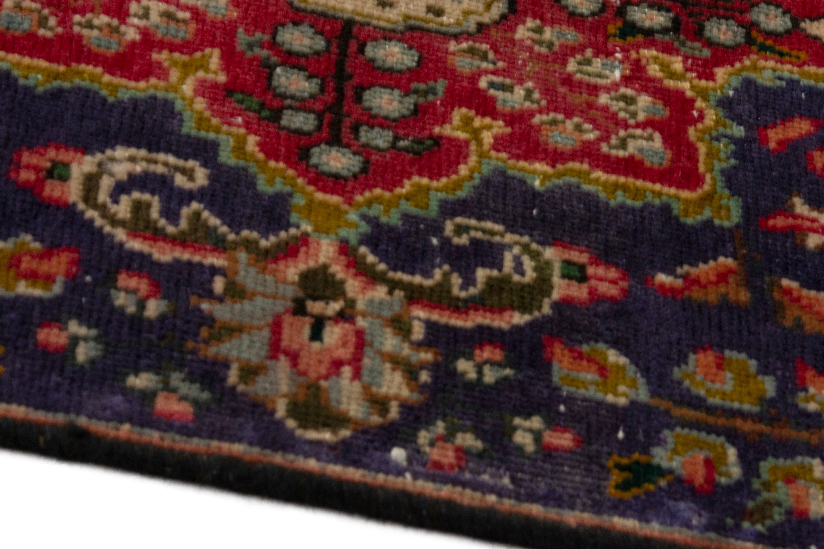 Persian Tabriz accent rug in navy and deep red, view 8 of 17