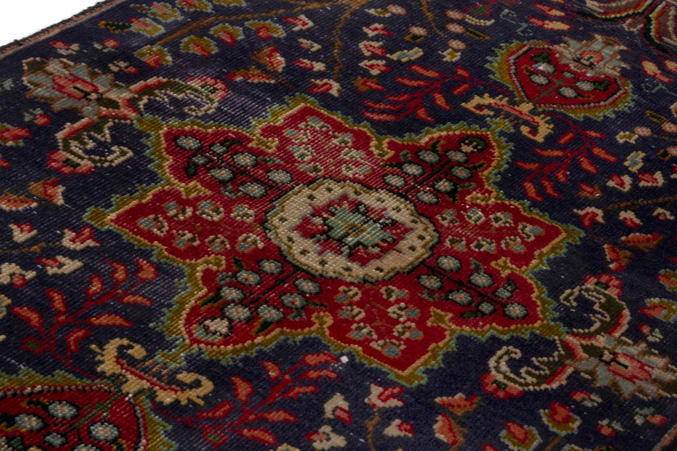 Persian Tabriz accent rug in navy and deep red, view 9 of 17