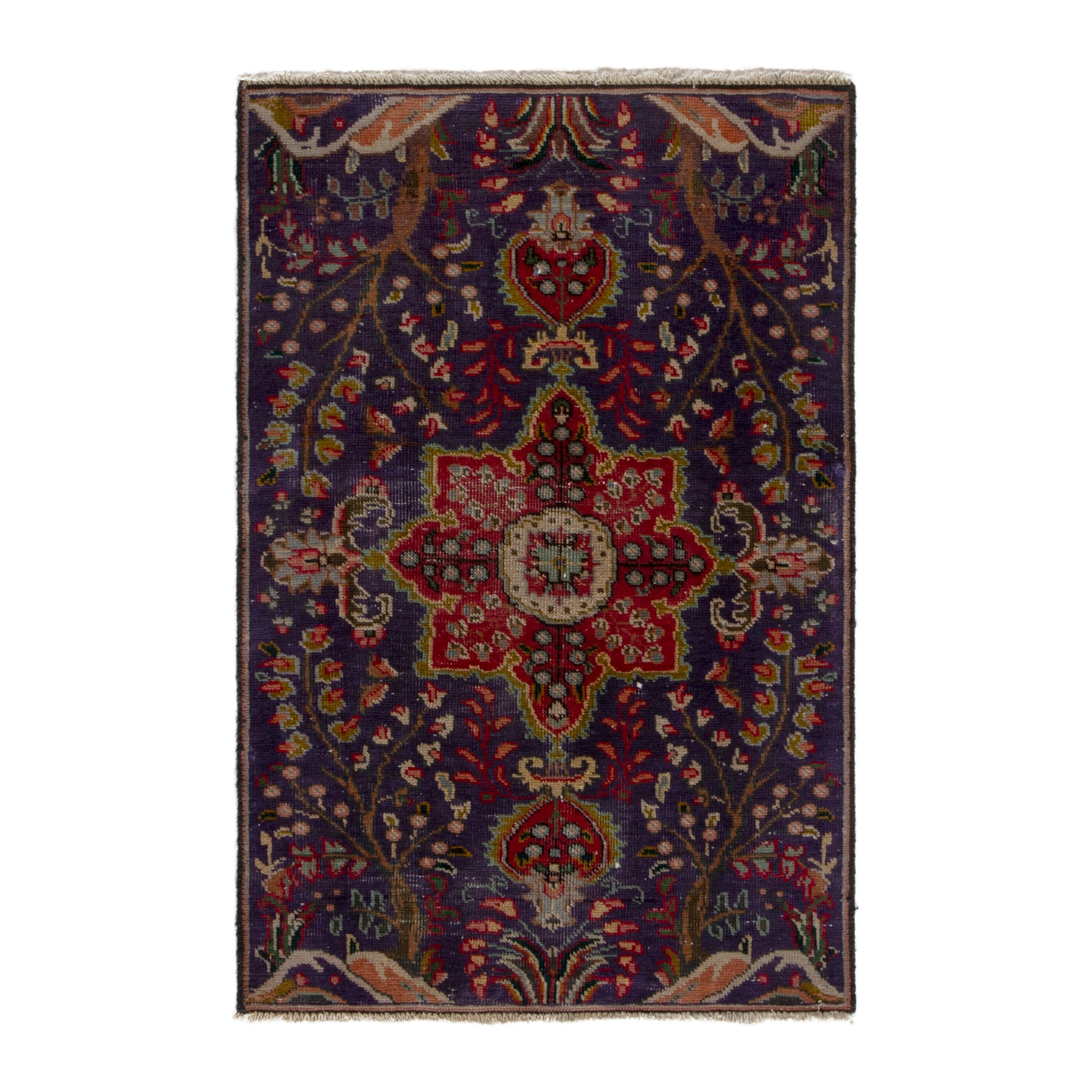 Persian Tabriz accent rug in navy and deep red, 2'5" x 3'8"
