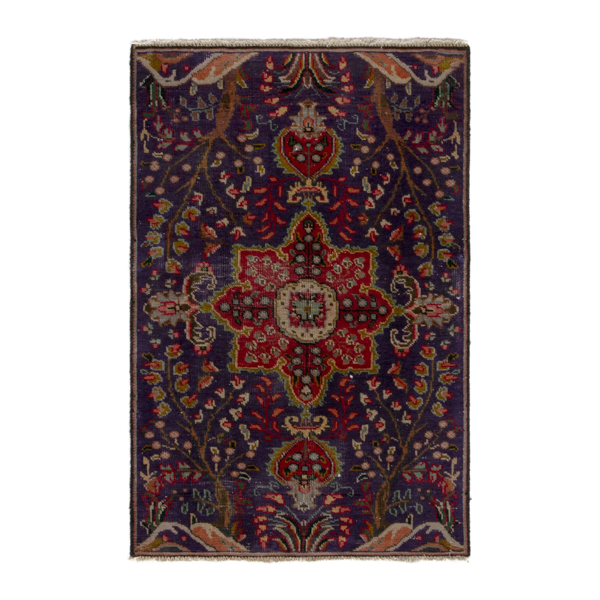 Persian Tabriz accent rug in navy and deep red, 2'5" x 3'8"