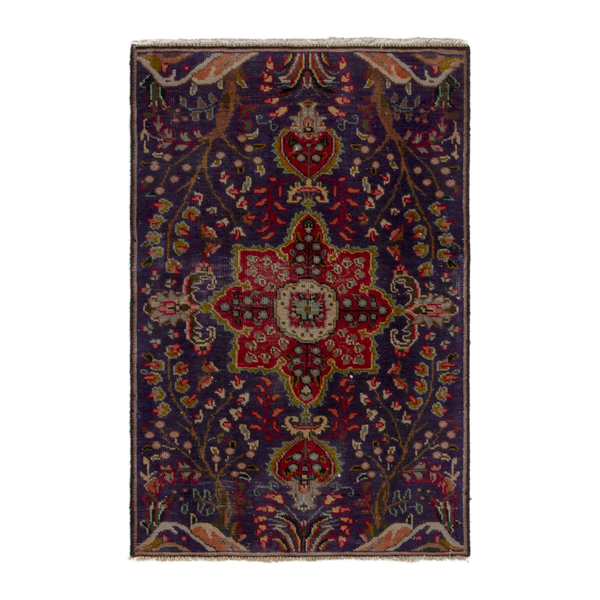 Persian Tabriz accent rug in navy and deep red, 2'5" x 3'8"
