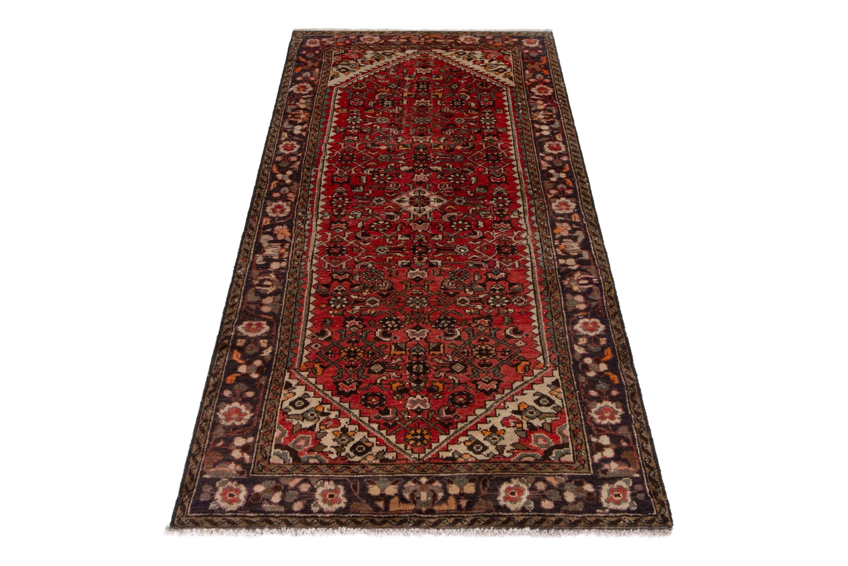 Persian Hamedan runner rug in deep red and burgundy, view 2 of 18