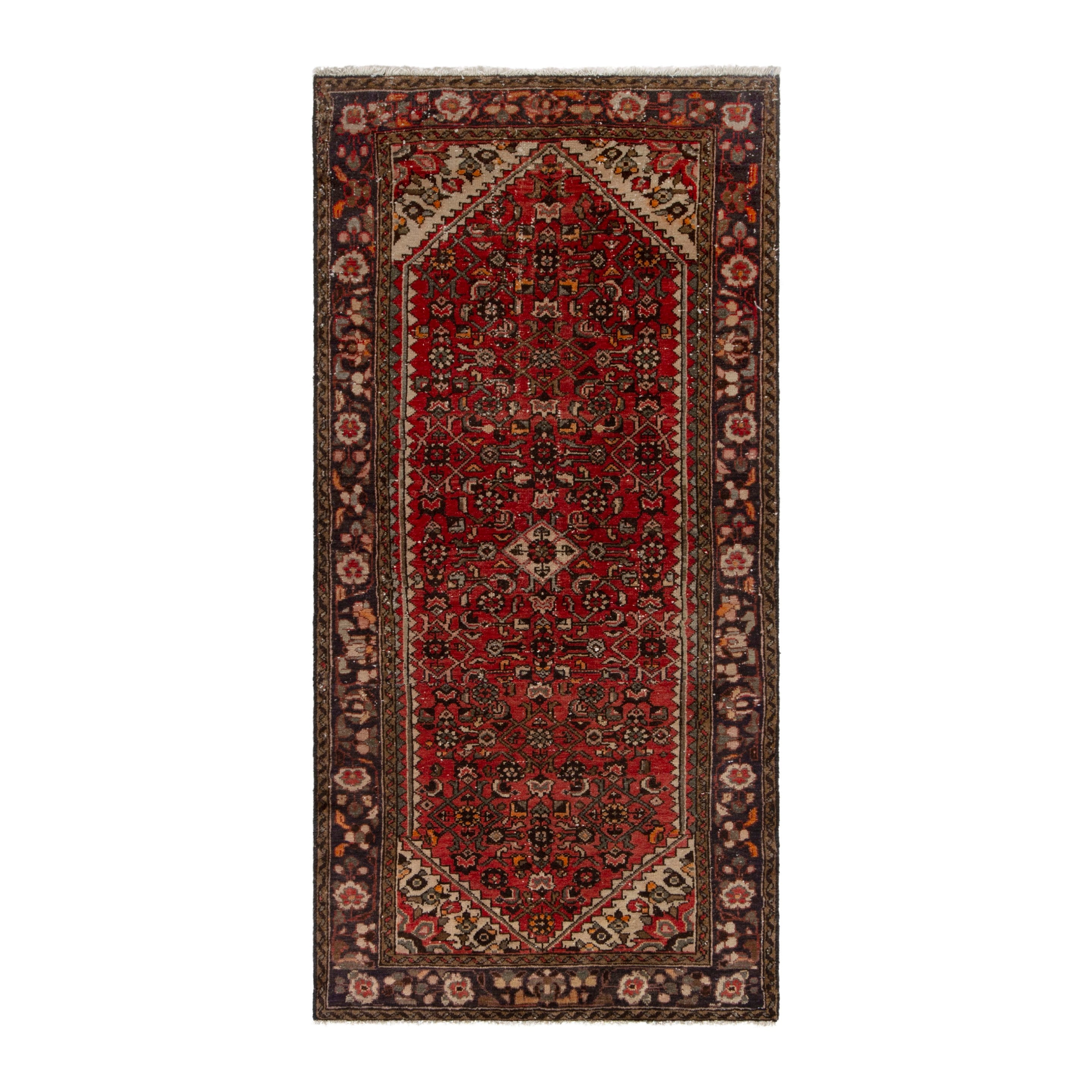 Persian Hamedan runner rug in deep red and burgundy, 3'3" x 6'10"