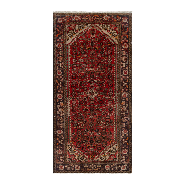 Persian Hamadan runner rug in deep red and burgundy, 3'3" x 6'10"