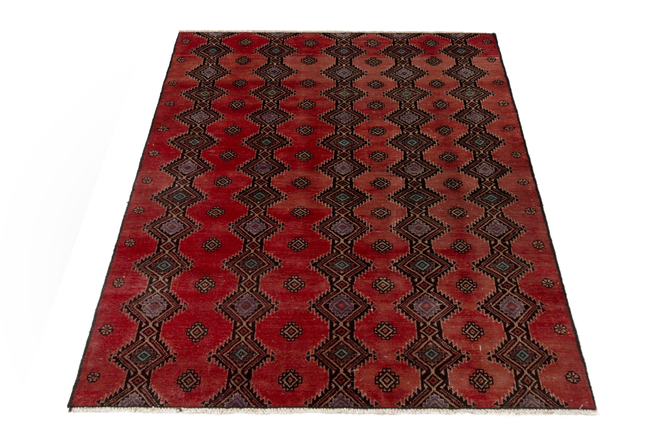 Persian Baluch accent rug in deep red and dark brown, view 2 of 17
