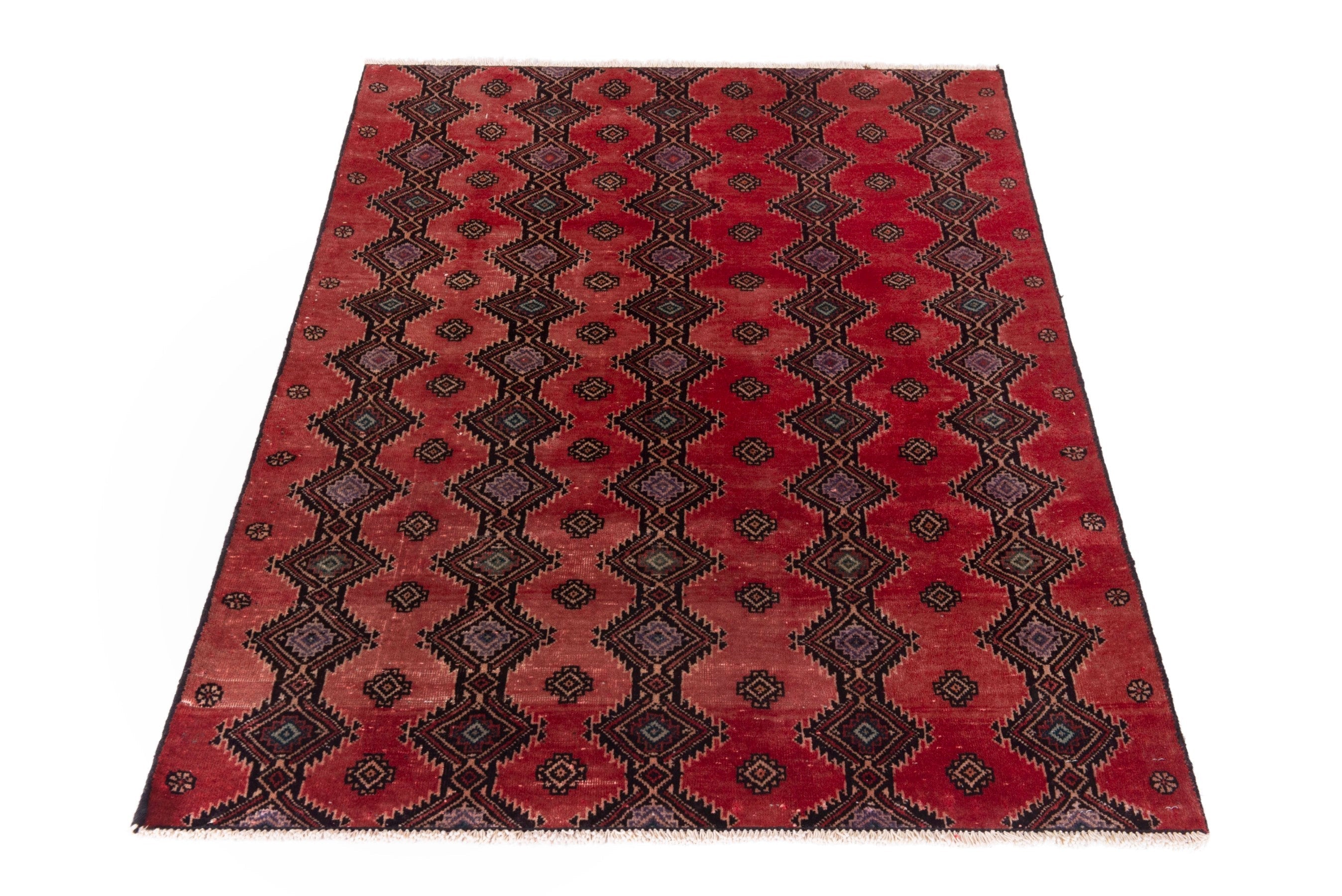 Persian Baluch accent rug in deep red and dark brown, view 3 of 17