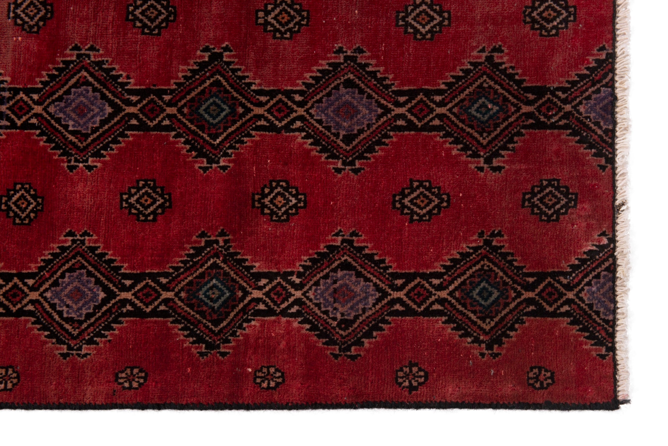 Persian Baluch accent rug in deep red and dark brown, view 5 of 17