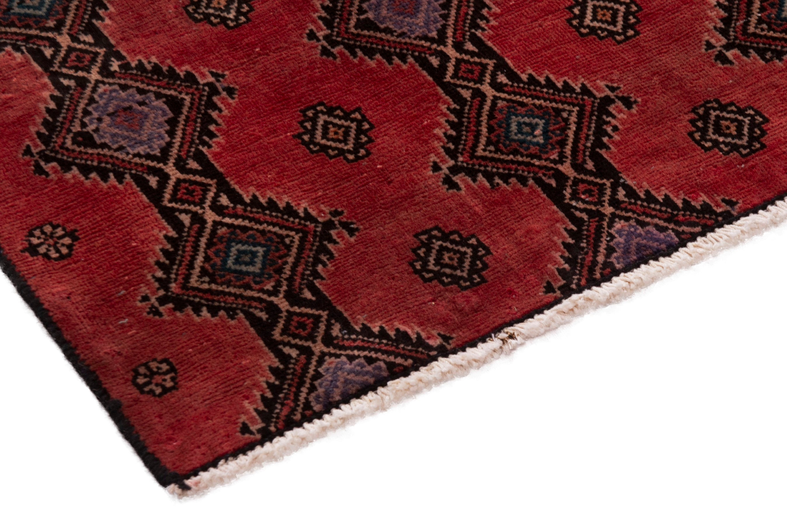Persian Baluch accent rug in deep red and dark brown, view 6 of 17