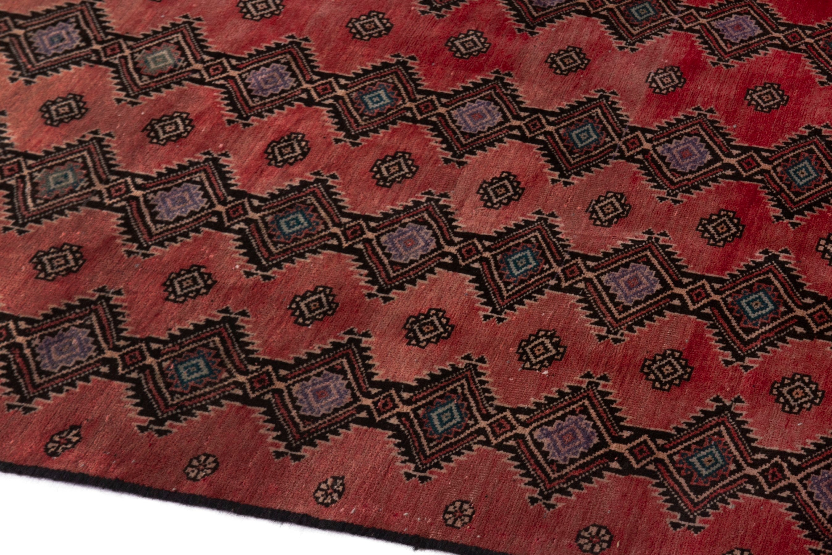 Persian Baluch accent rug in deep red and dark brown, view 8 of 17