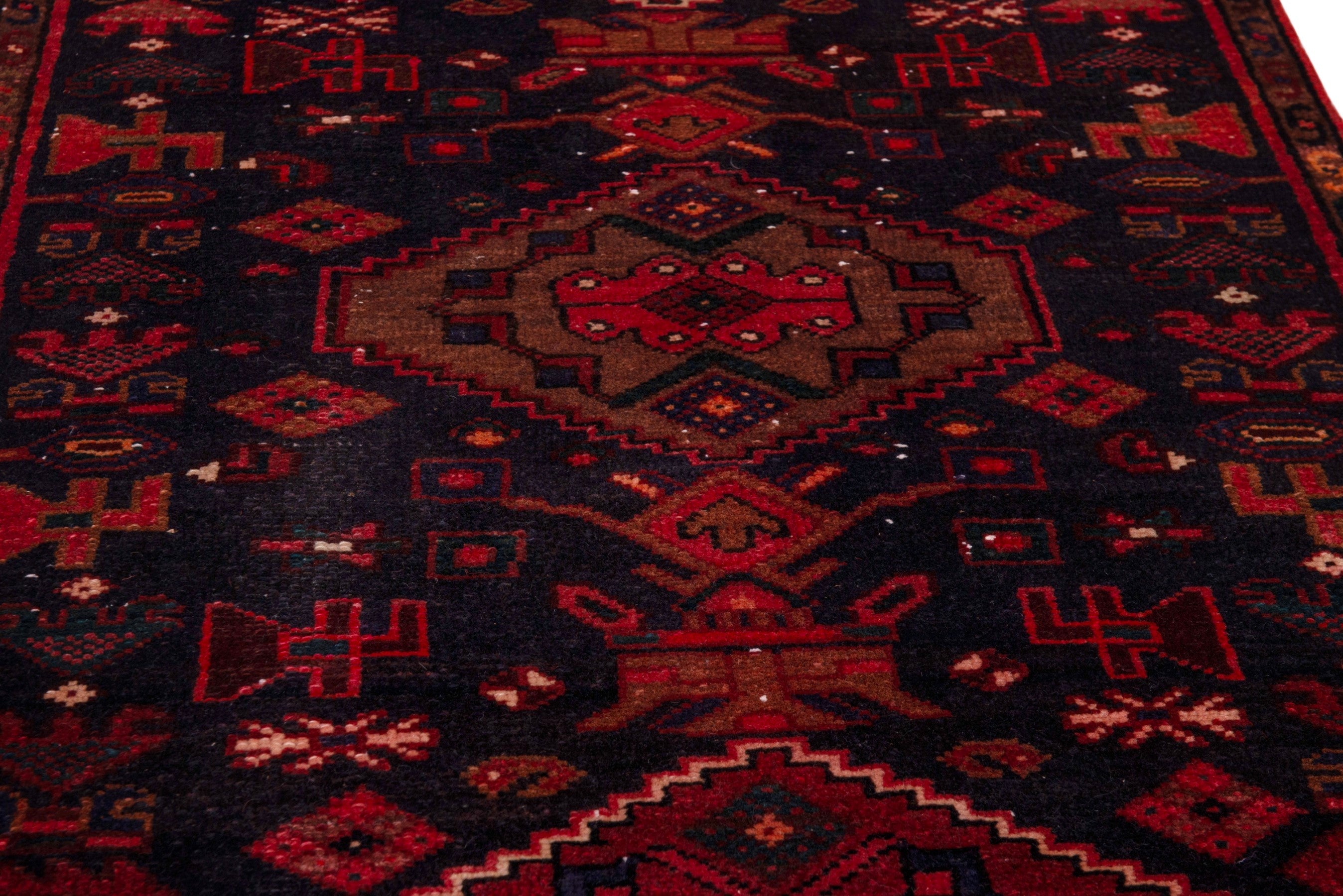 Persian Zanjan runner rug in burgundy and deep red, view 10 of 21