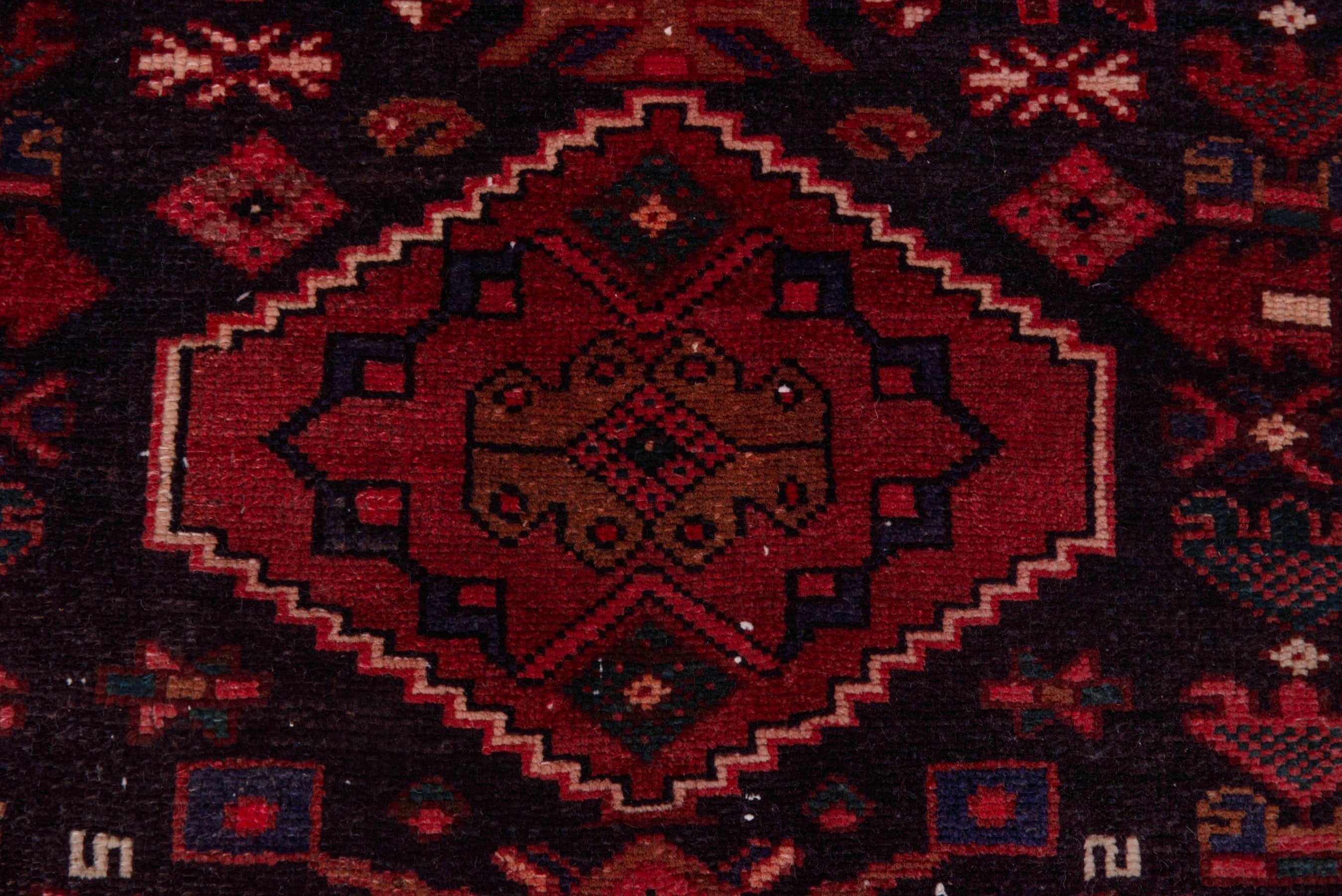 Persian Zanjan runner rug in burgundy and deep red, view 13 of 21