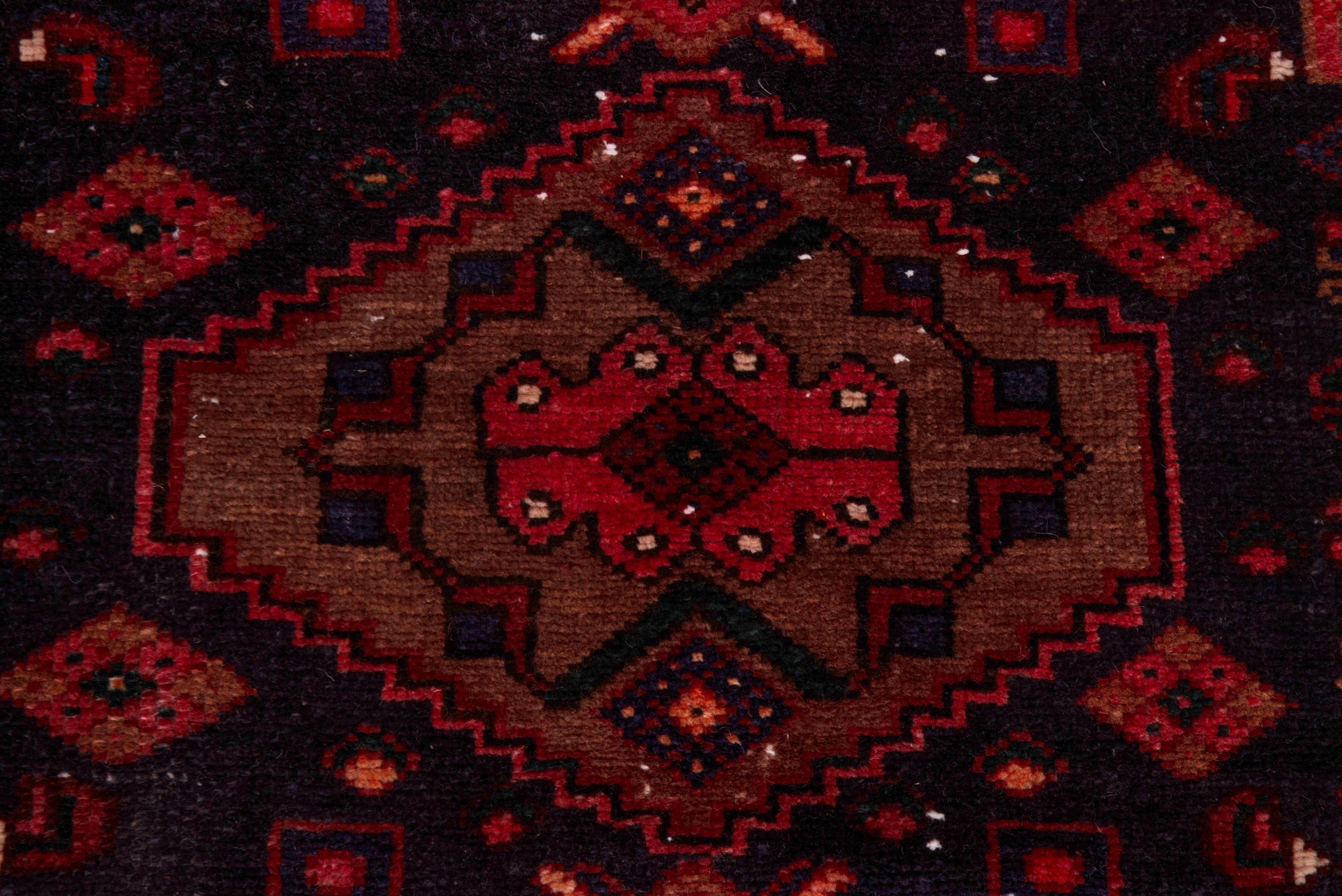 Persian Zanjan runner rug in burgundy and deep red, view 14 of 21