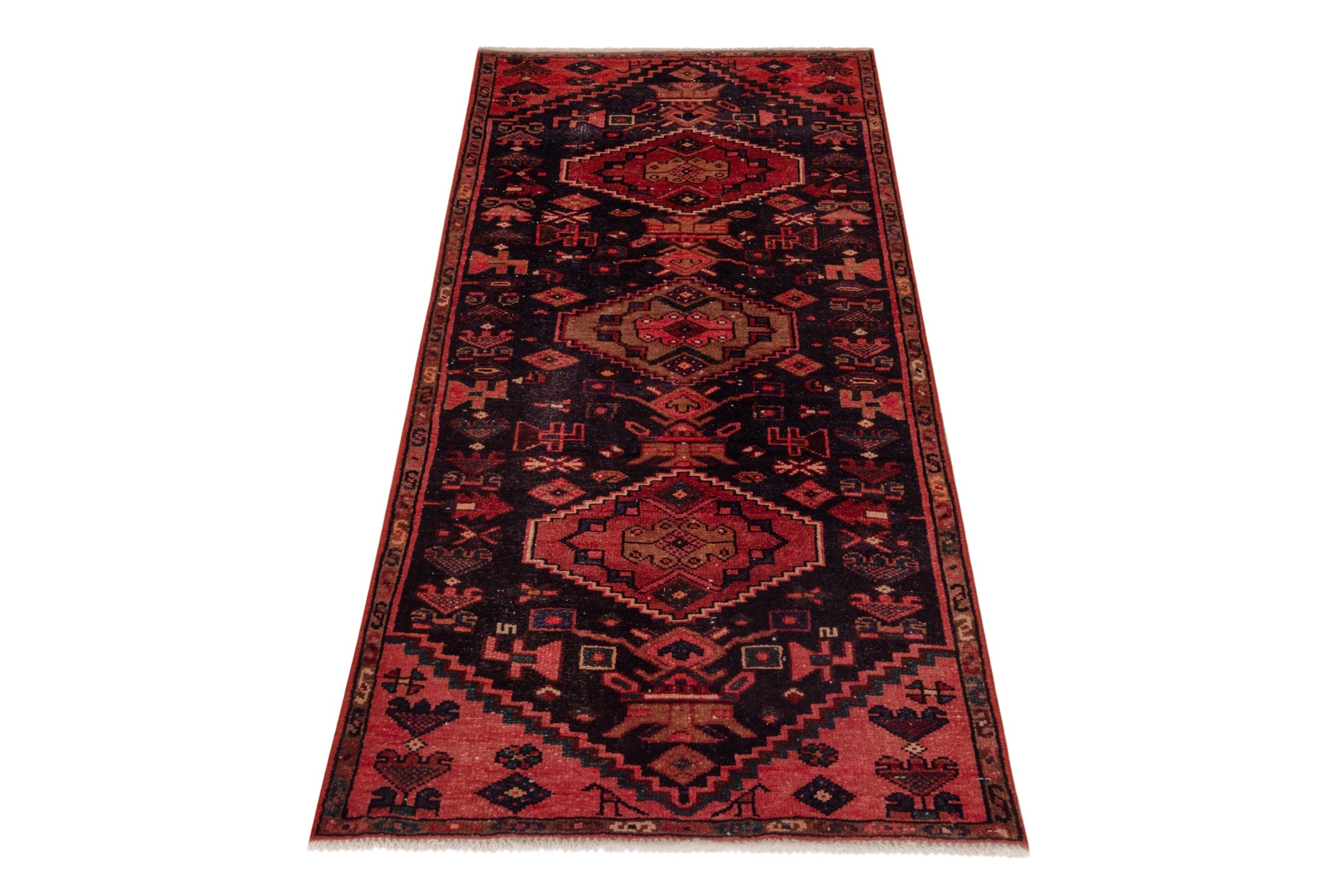 Persian Zanjan runner rug in burgundy and deep red, view 2 of 21