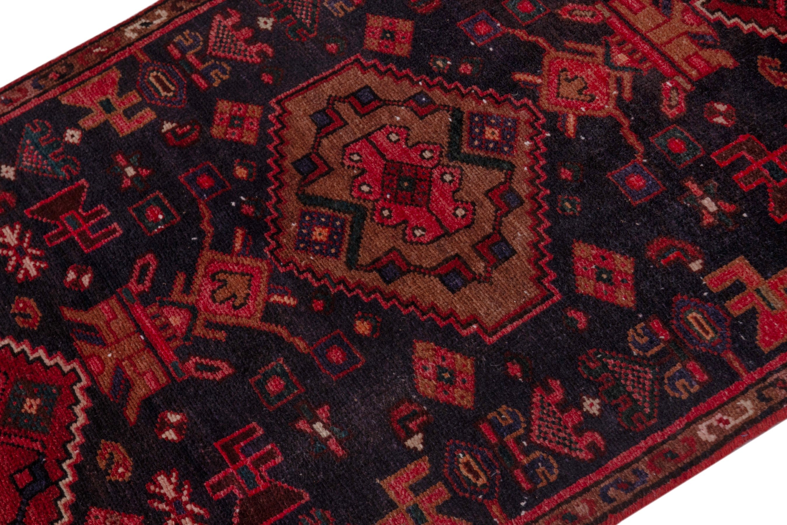 Persian Zanjan runner rug in burgundy and deep red, view 4 of 21