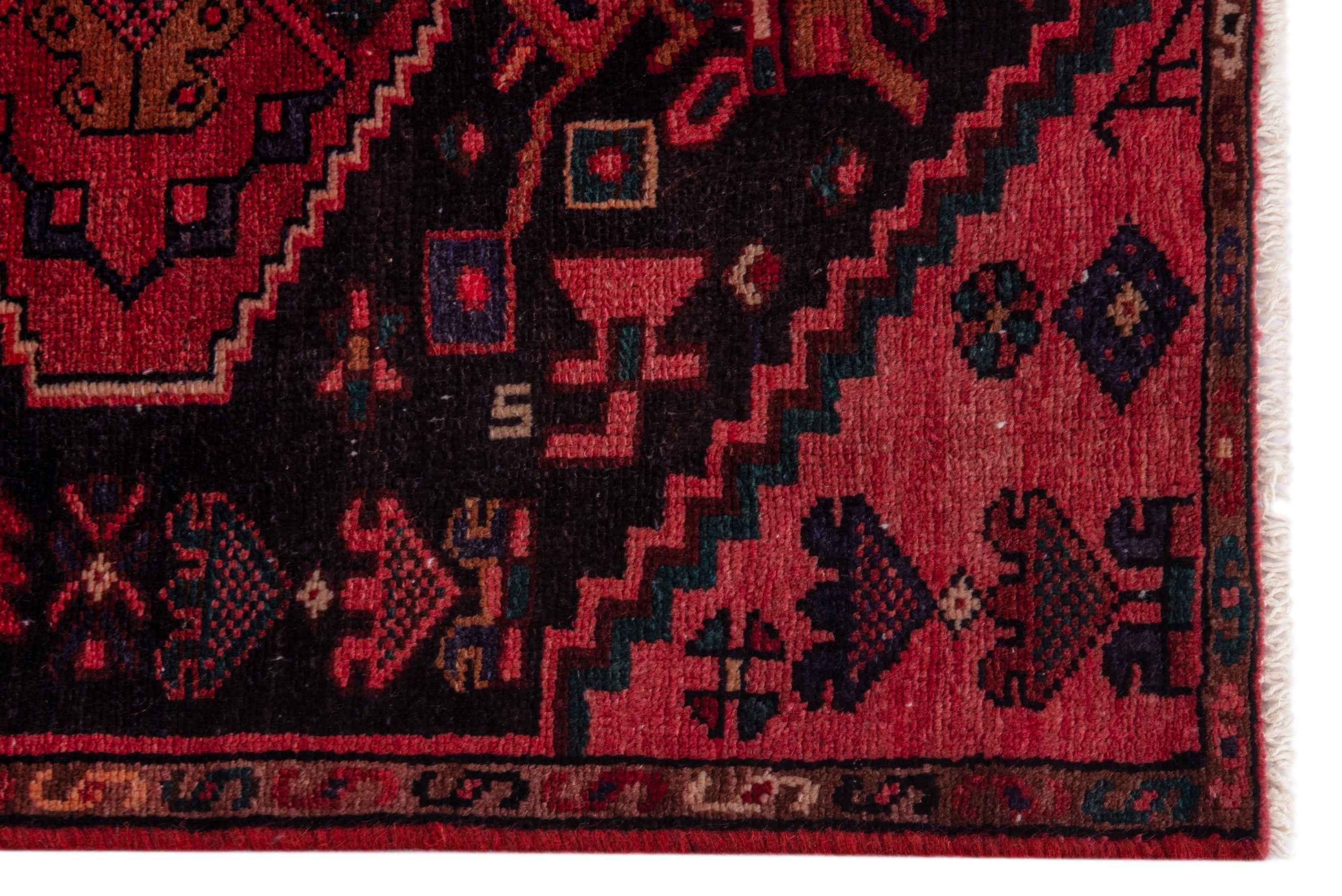 Persian Zanjan runner rug in burgundy and deep red, view 5 of 21