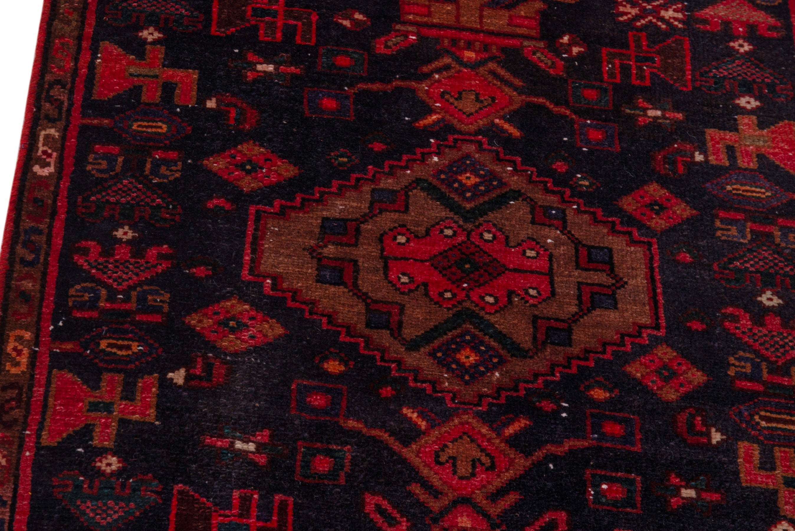 Persian Zanjan runner rug in burgundy and deep red, view 7 of 21