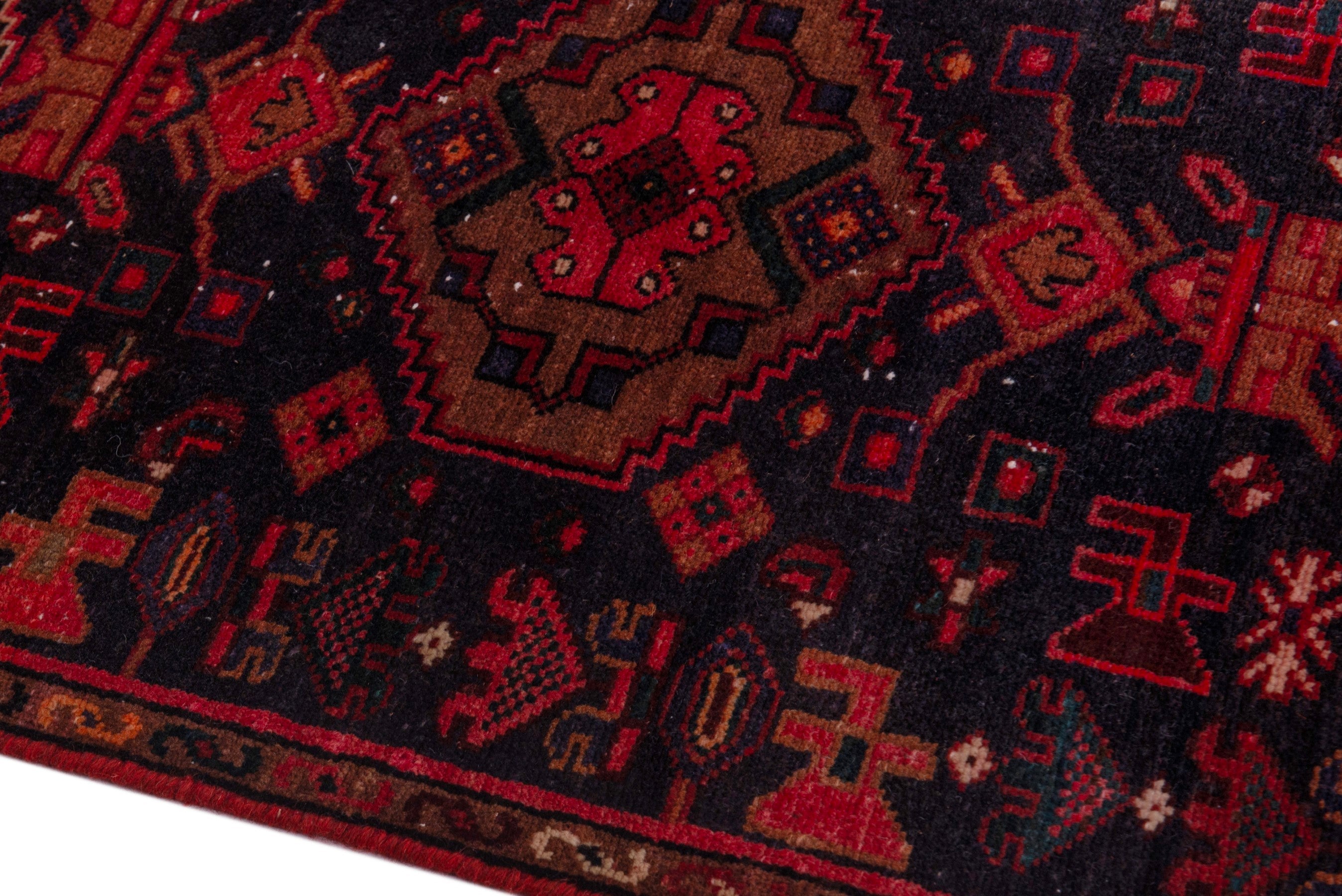 Persian Zanjan runner rug in burgundy and deep red, view 8 of 21