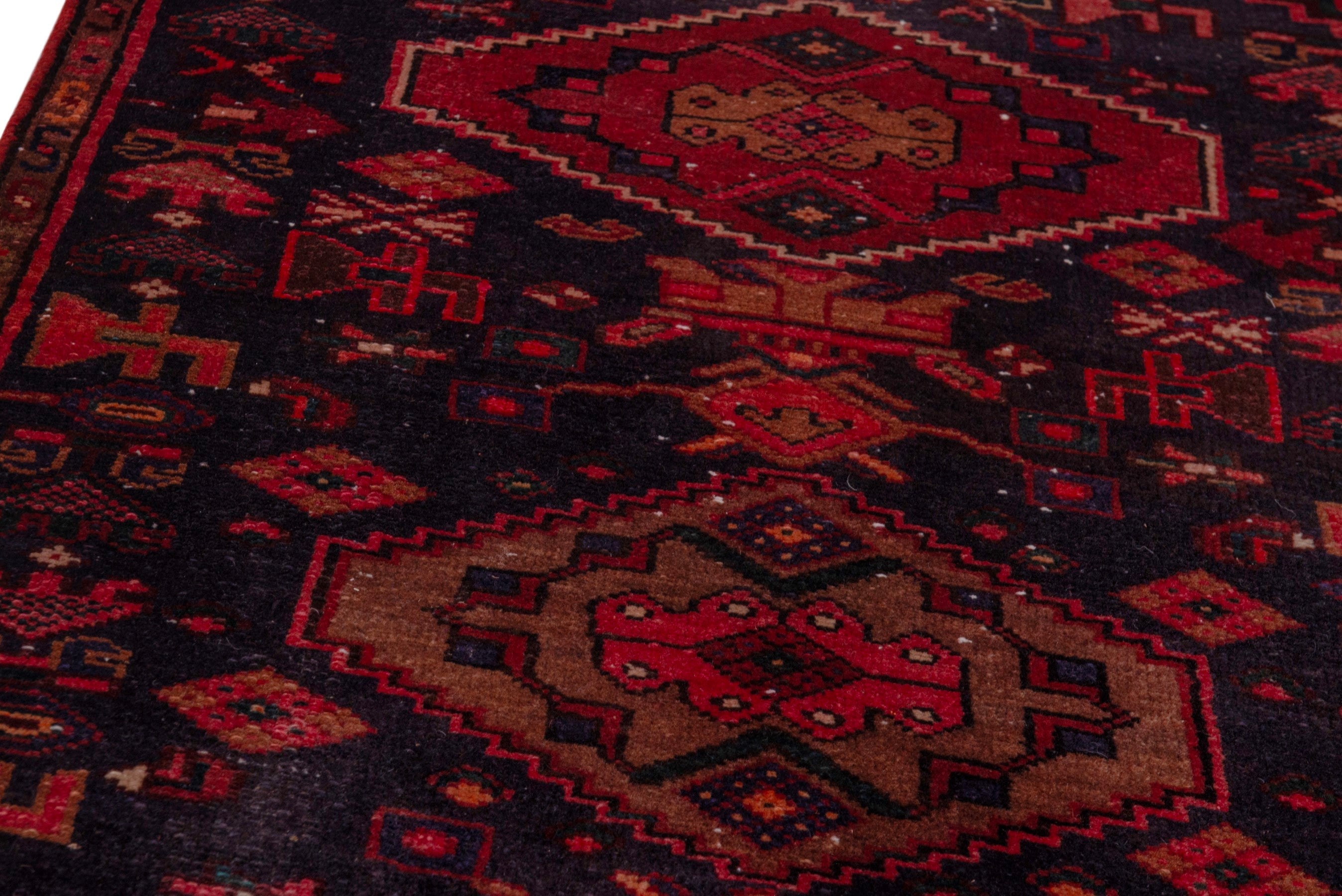 Persian Zanjan runner rug in burgundy and deep red, view 9 of 21