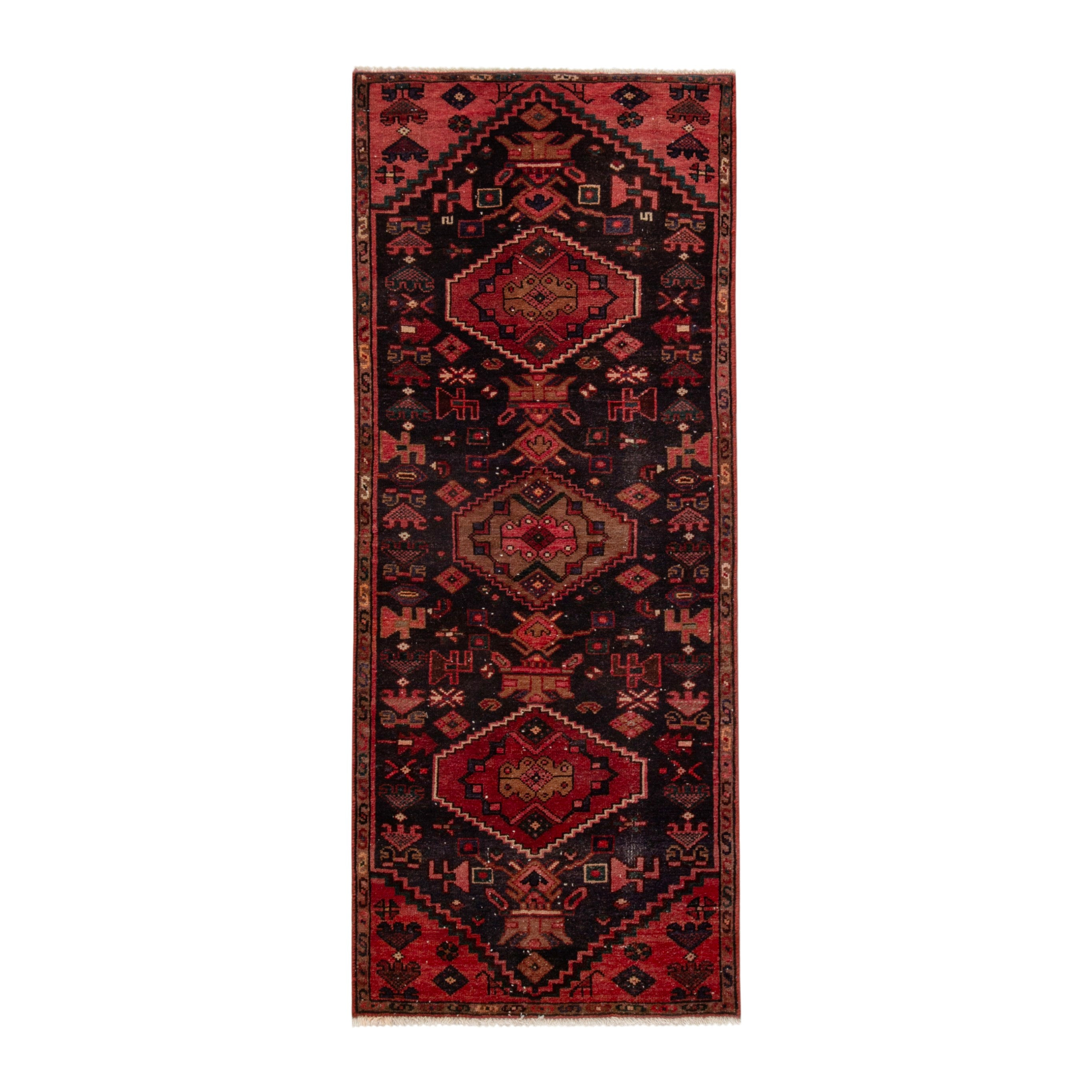 Persian Zanjan runner rug in burgundy and deep red, 2'4" x 5'11"