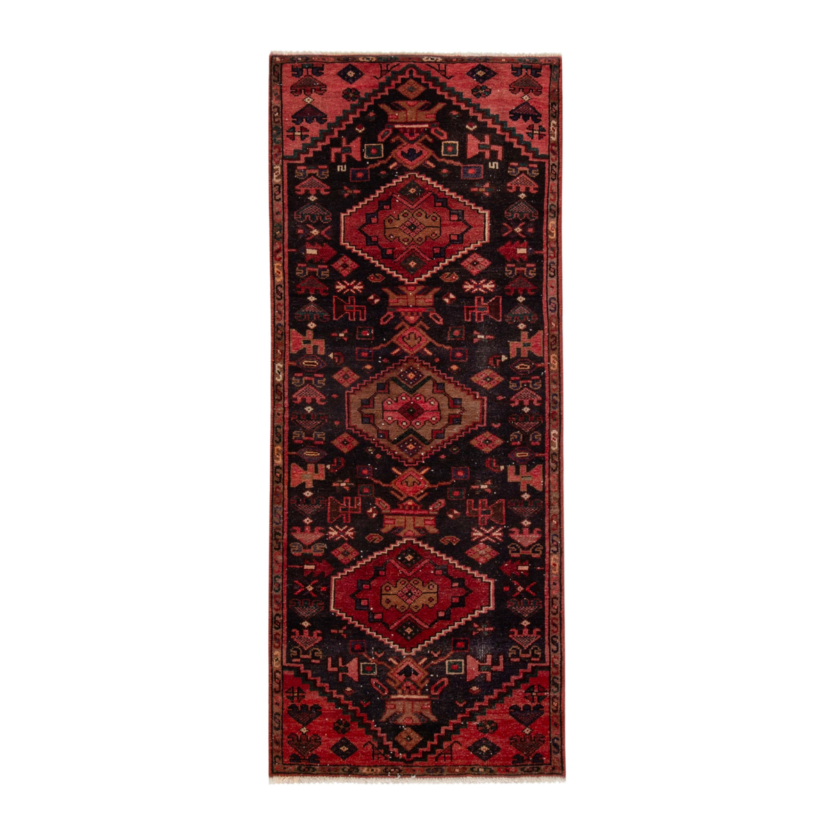 Persian Zanjan runner rug in burgundy and deep red, 2'4" x 5'11"