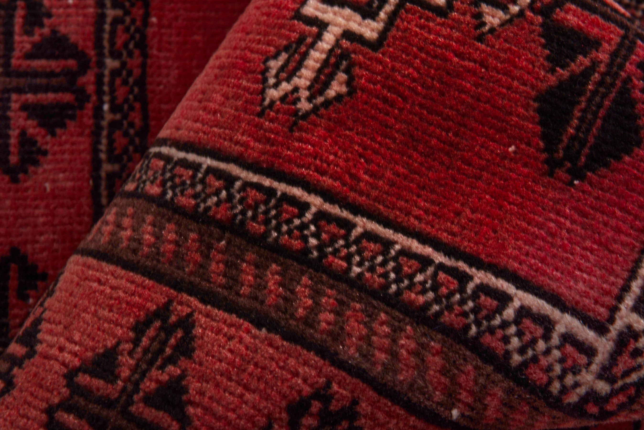 Persian Baluch accent rug in burgundy and deep red, view 14 of 17