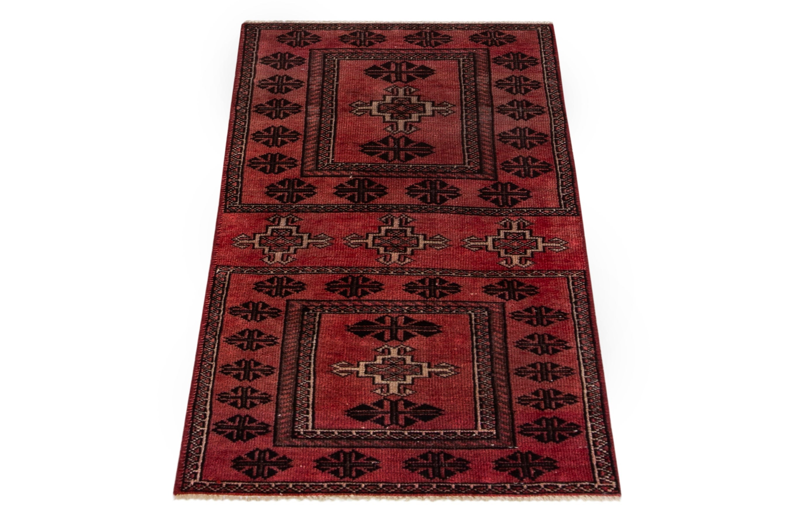 Persian Baluch accent rug in burgundy and deep red, view 2 of 17