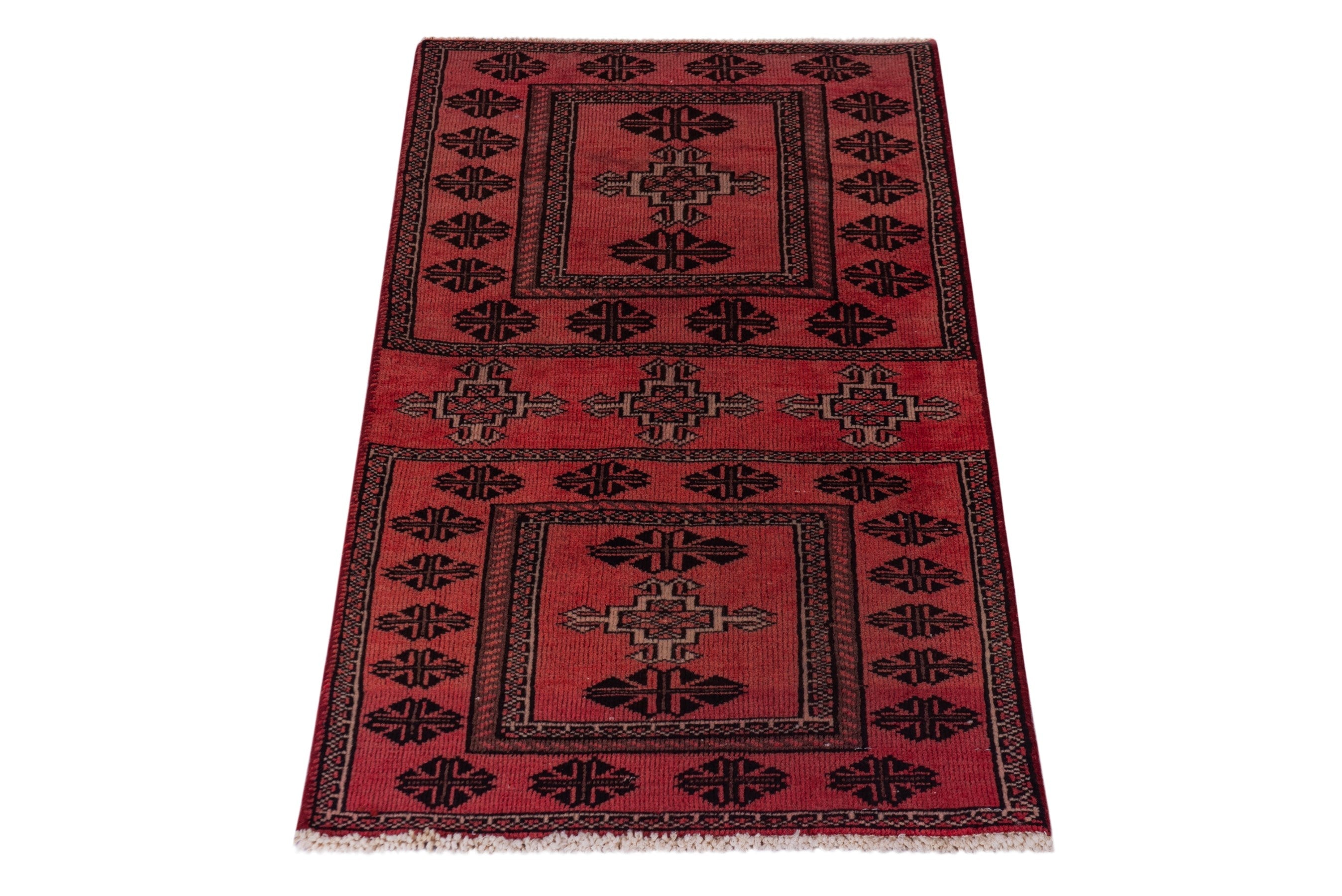 Persian Baluch accent rug in burgundy and deep red, view 3 of 17
