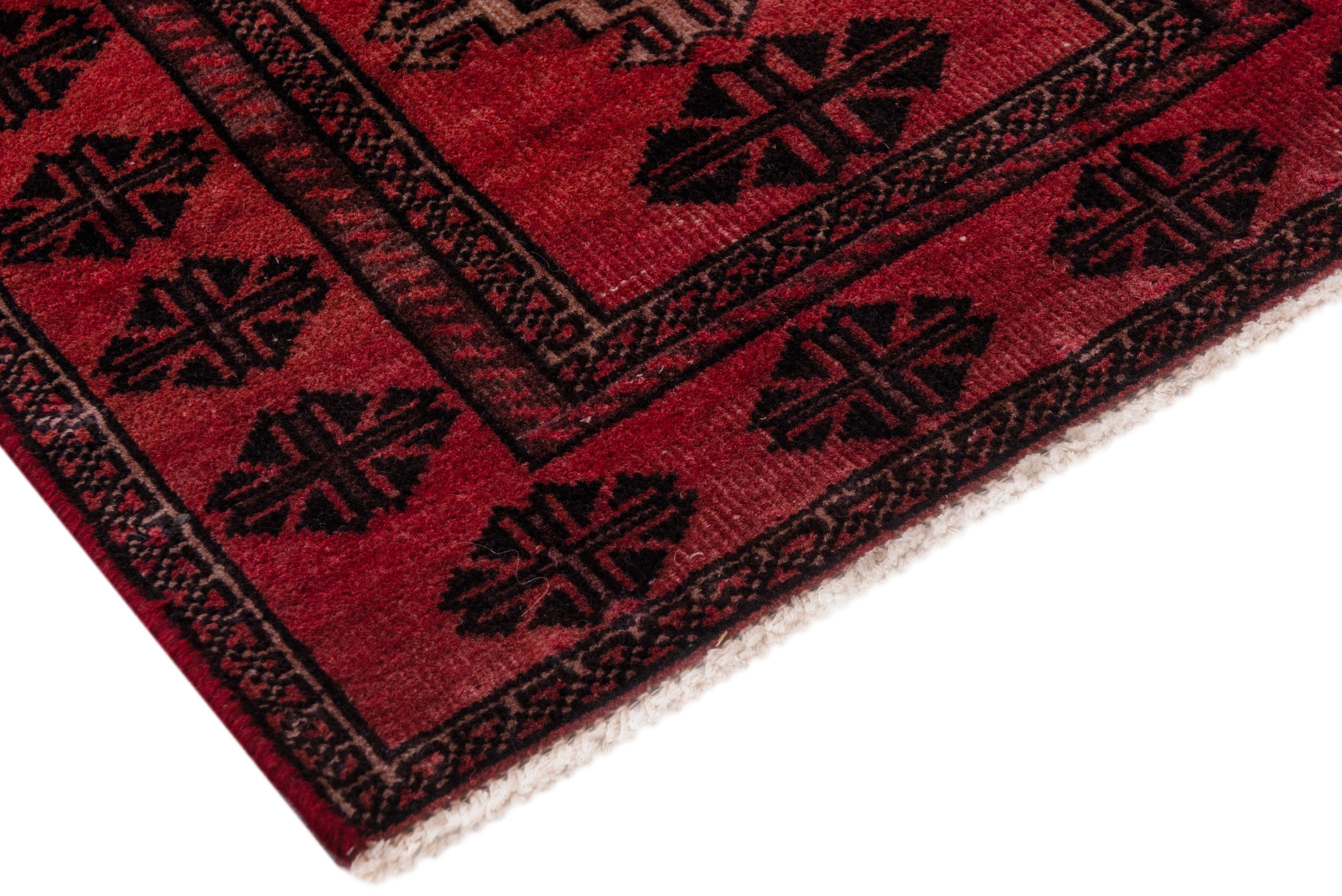 Persian Baluch accent rug in burgundy and deep red, view 6 of 17