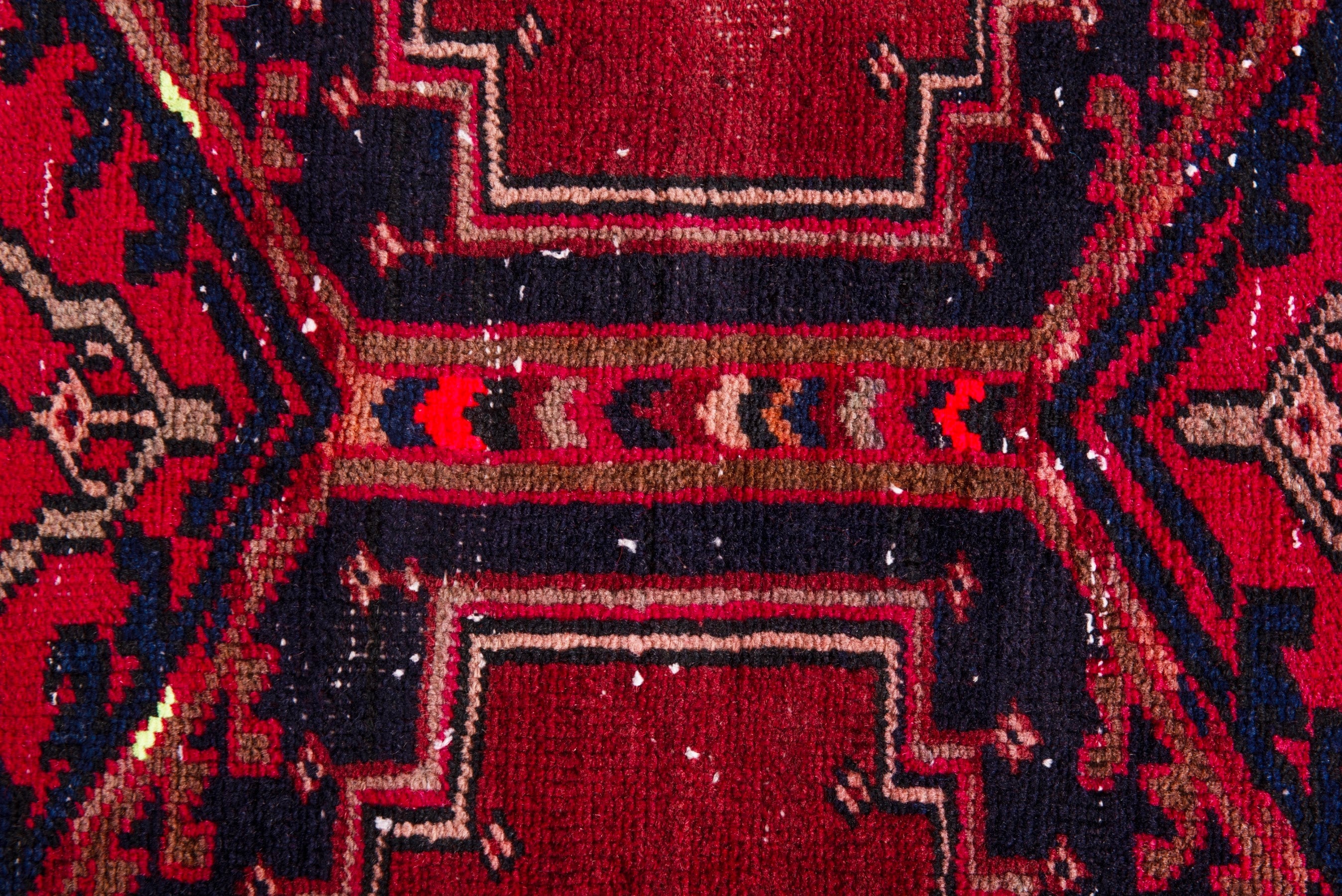 Persian Azerbaijan accent rug in deep red and dark blue, view 14 of 18