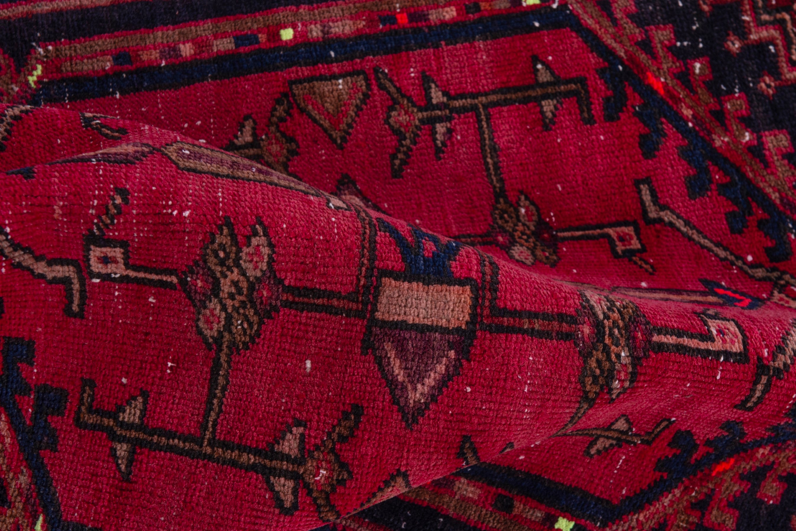 Persian Azerbaijan accent rug in deep red and dark blue, view 17 of 18