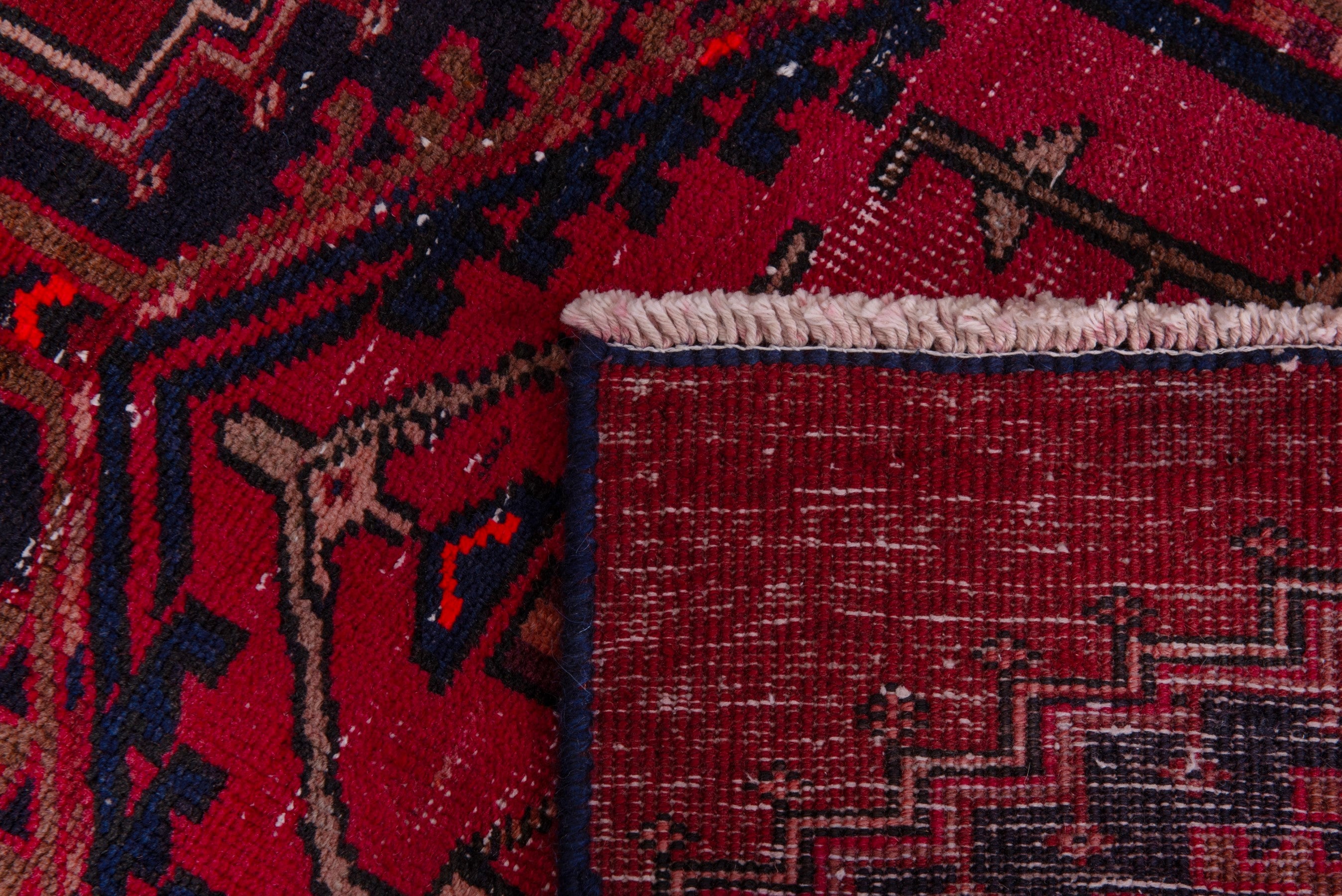 Persian Azerbaijan accent rug in deep red and dark blue, view 18 of 18