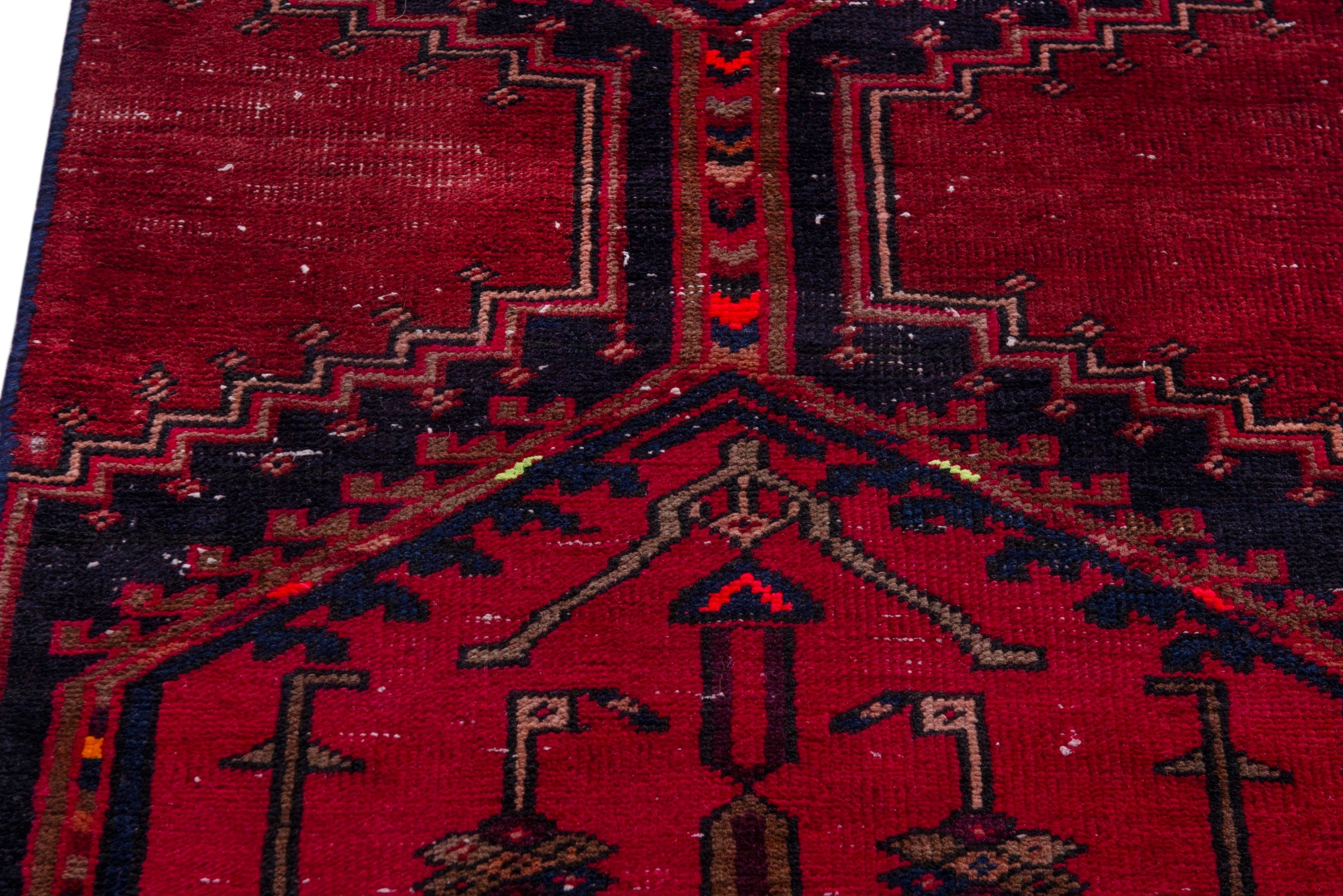 Persian Azerbaijan accent rug in deep red and dark blue, view 7 of 18