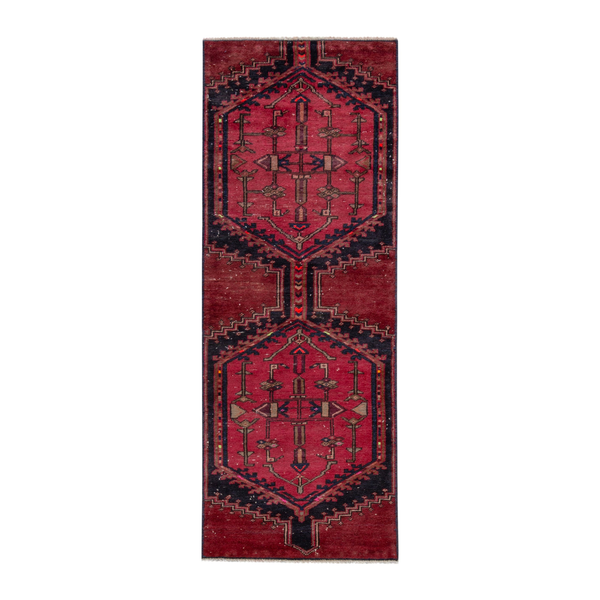 Persian Azerbaijan runner rug in deep red and dark blue, 2' x 5'9"