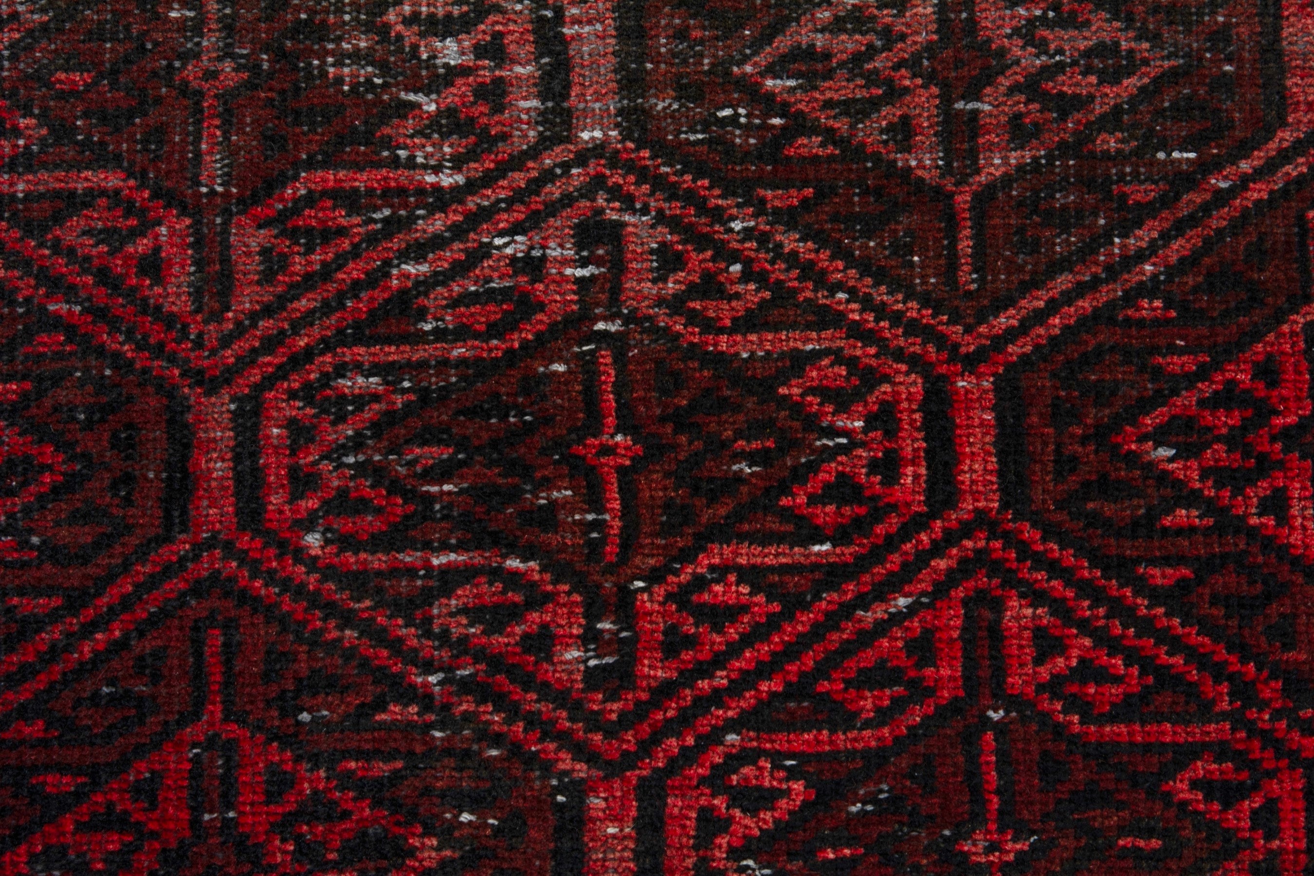 Persian Baluch accent rug in charcoal and burgundy, view 11 of 17