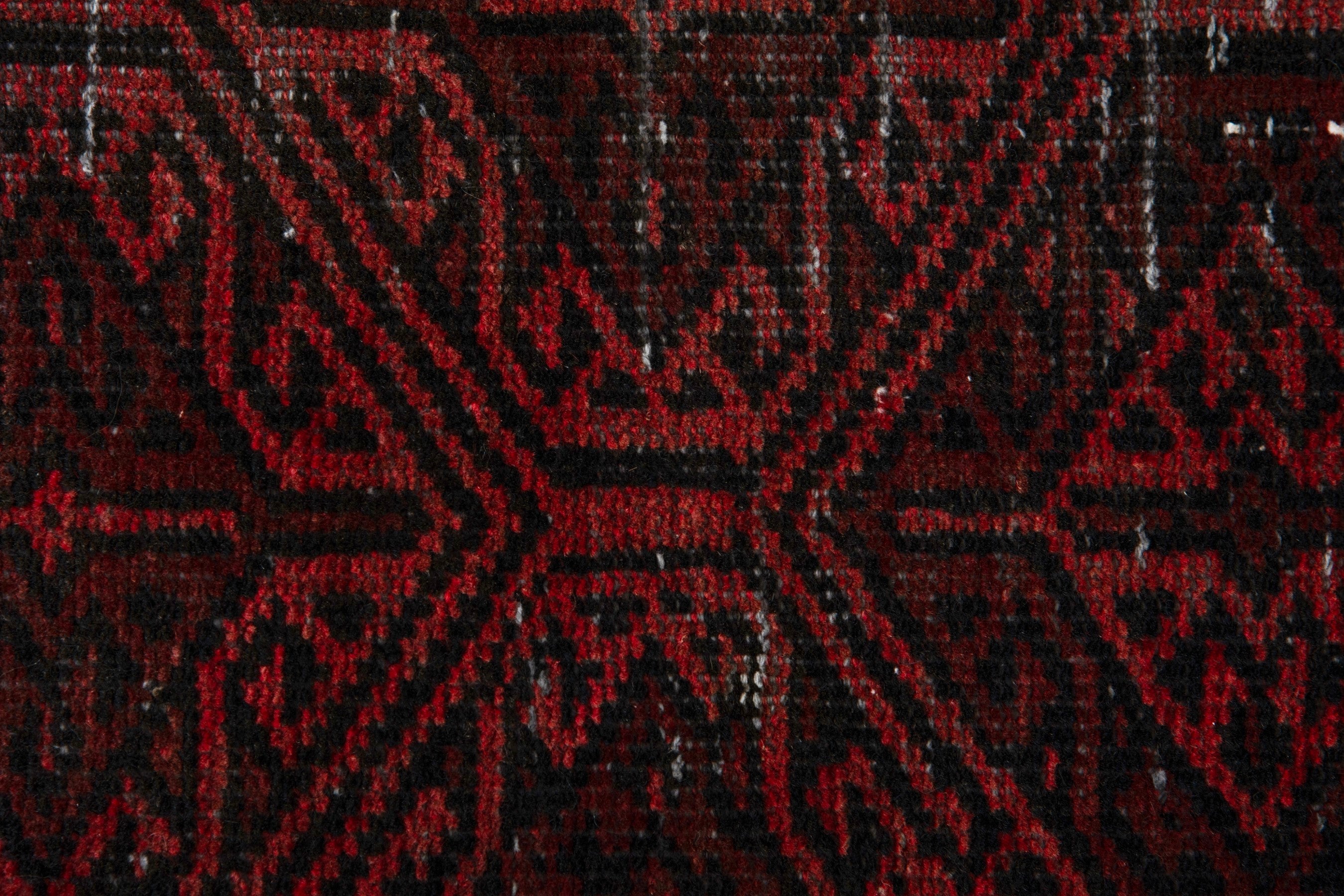 Persian Baluch accent rug in charcoal and burgundy, view 12 of 17