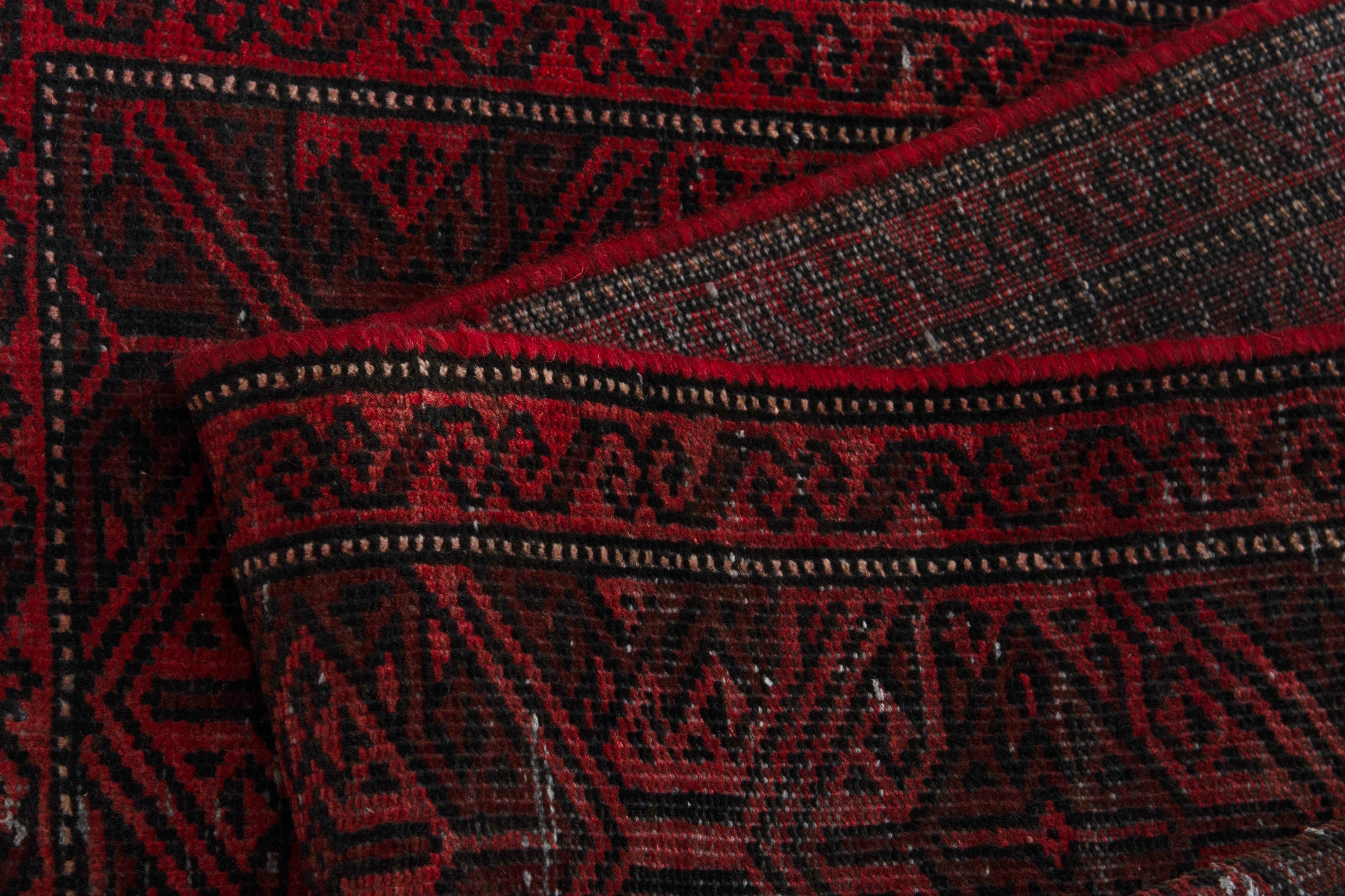 Persian Baluch accent rug in charcoal and burgundy, view 14 of 17