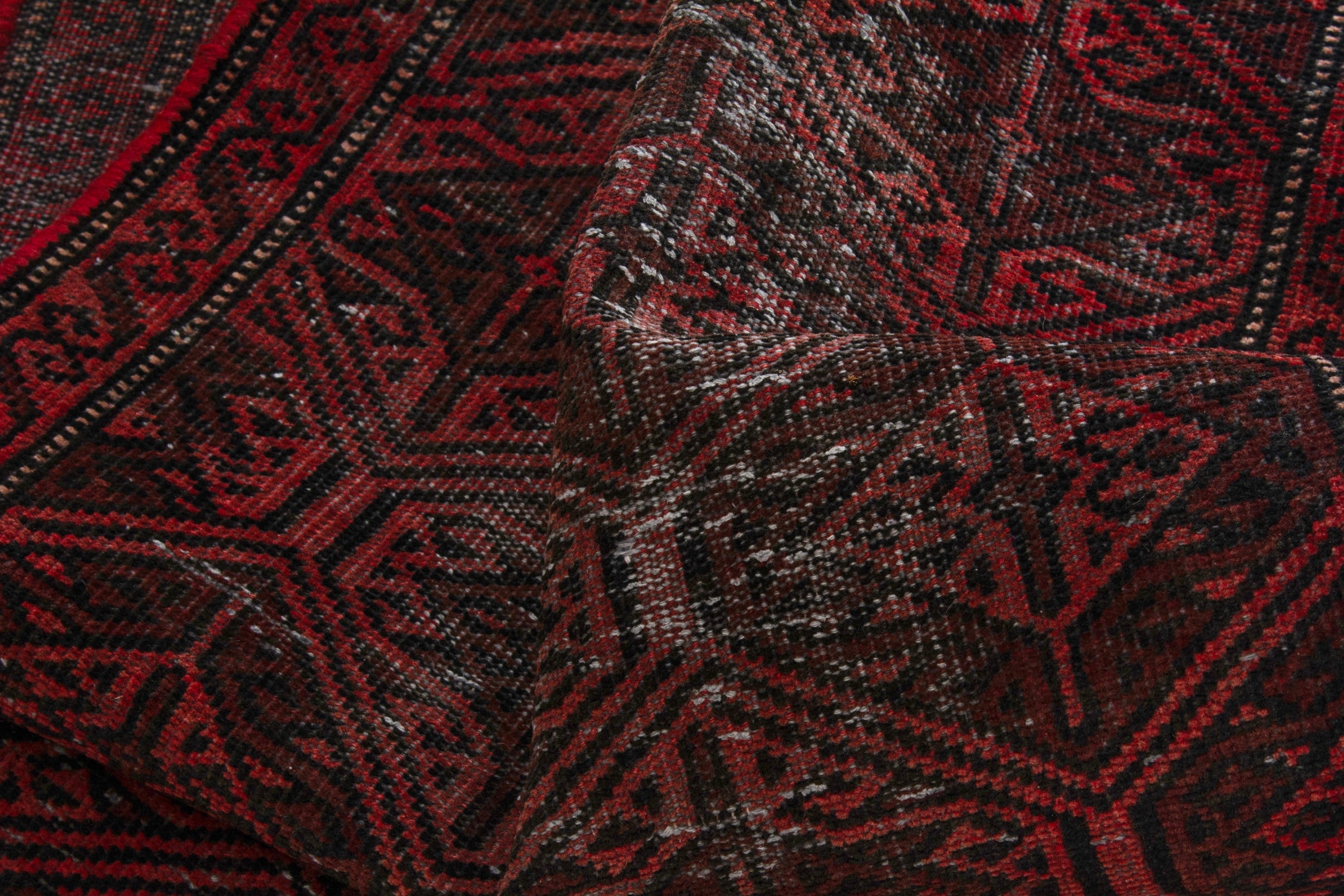 Persian Baluch accent rug in charcoal and burgundy, view 15 of 17