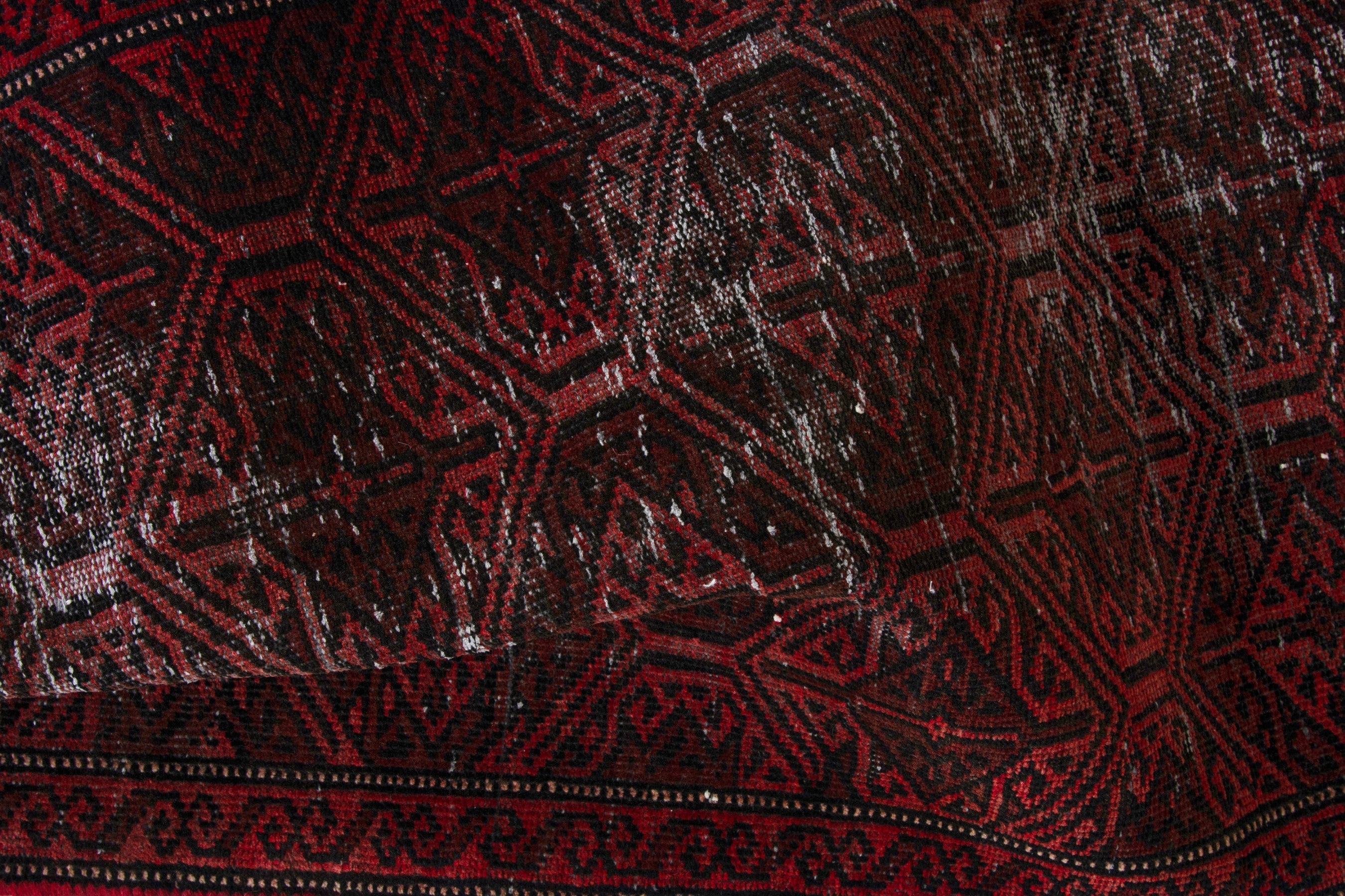 Persian Baluch accent rug in charcoal and burgundy, view 16 of 17