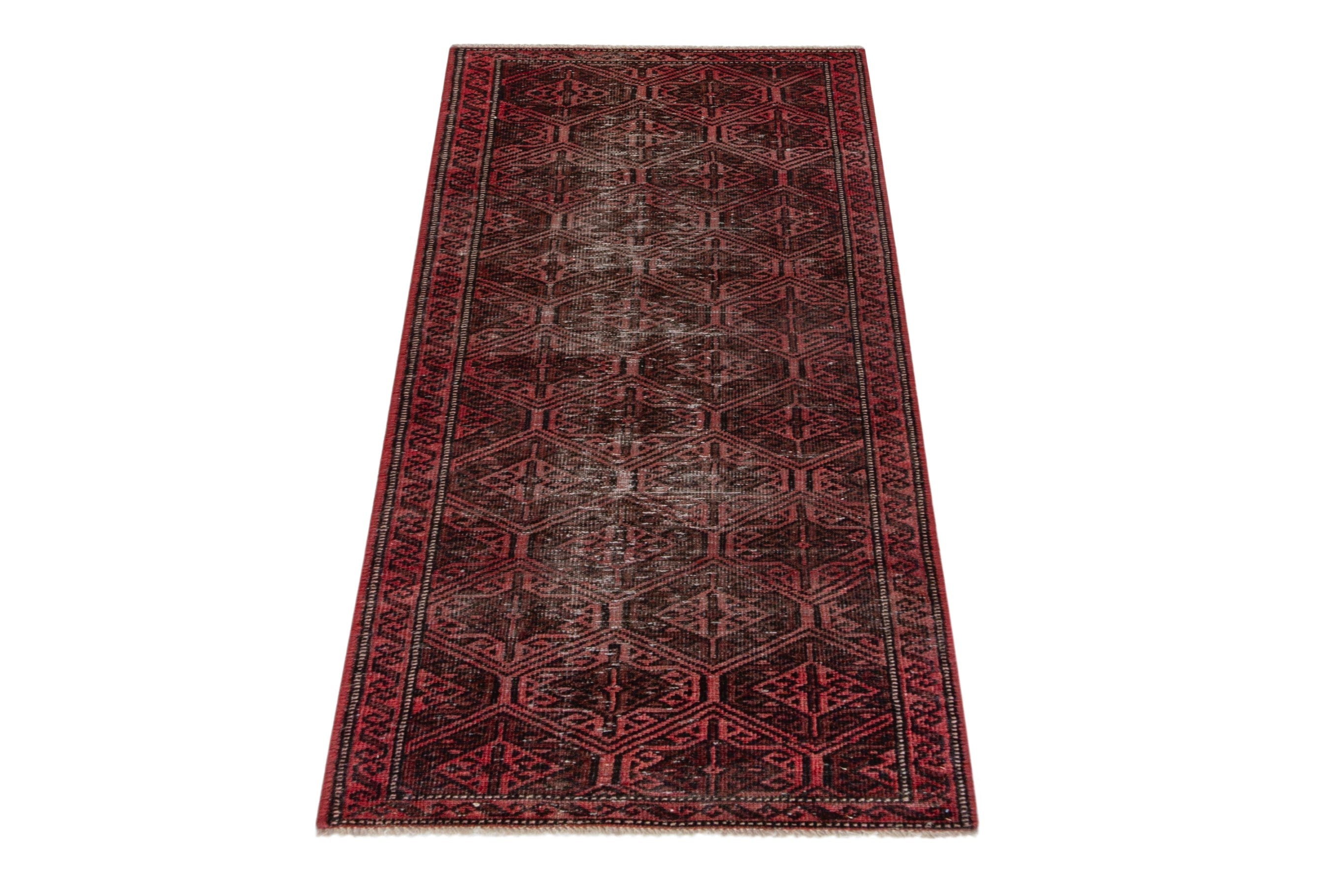 Persian Baluch accent rug in charcoal and burgundy, view 2 of 17