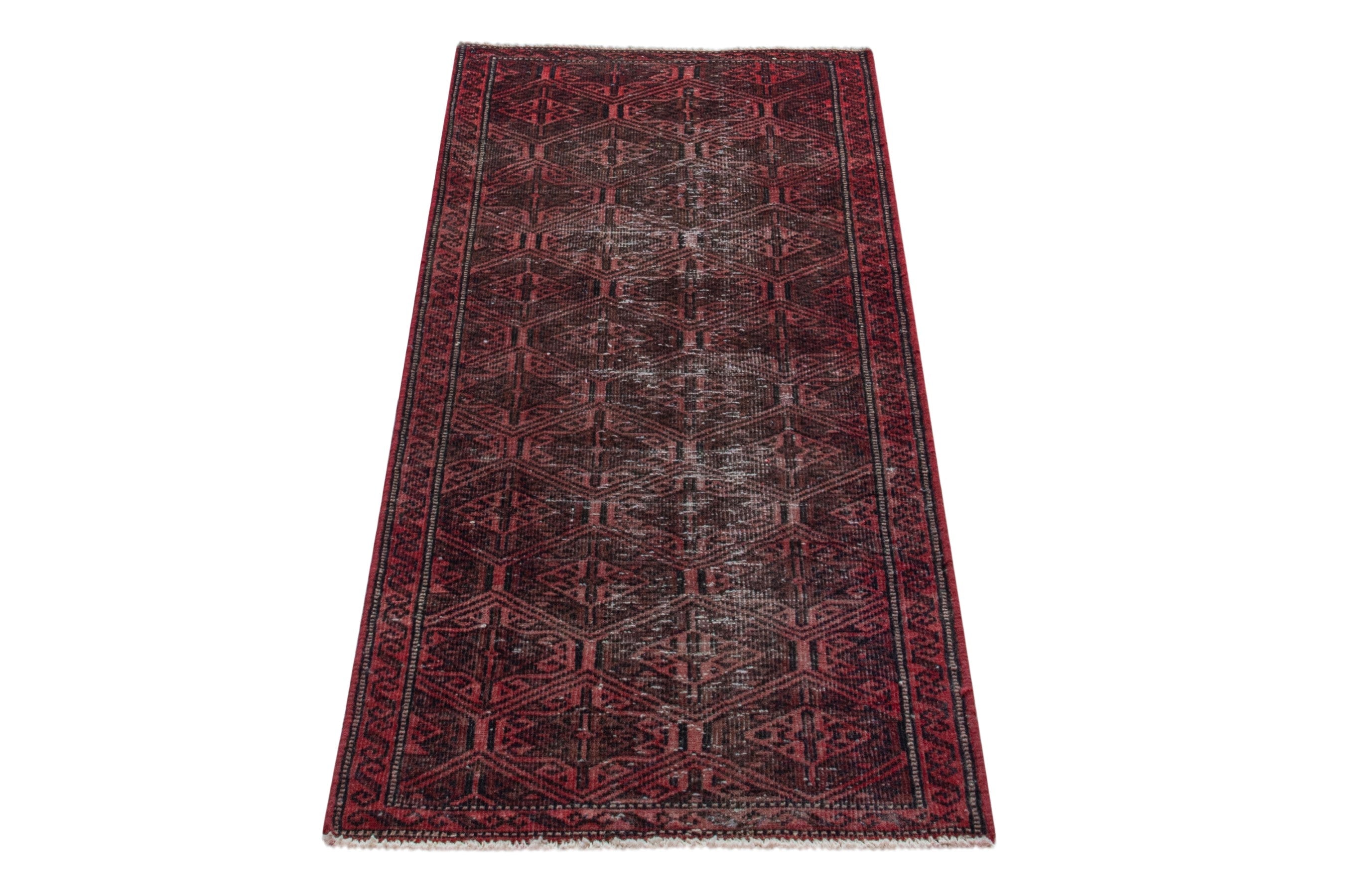 Persian Baluch accent rug in charcoal and burgundy, view 3 of 17