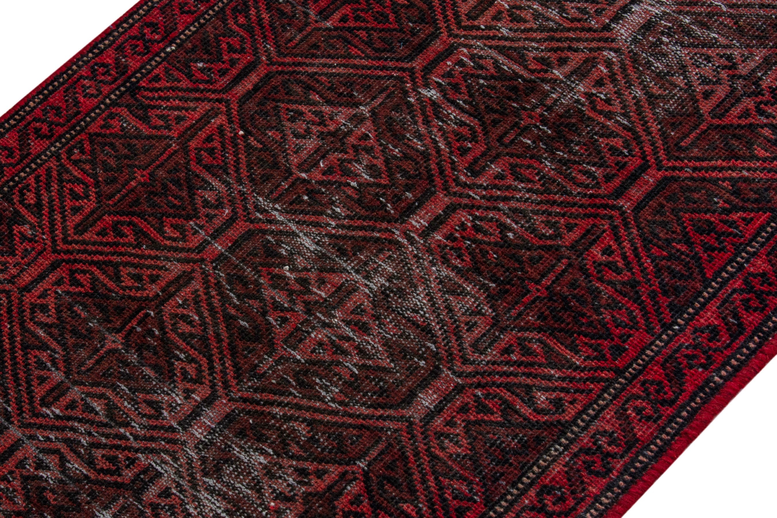 Persian Baluch accent rug in charcoal and burgundy, view 4 of 17