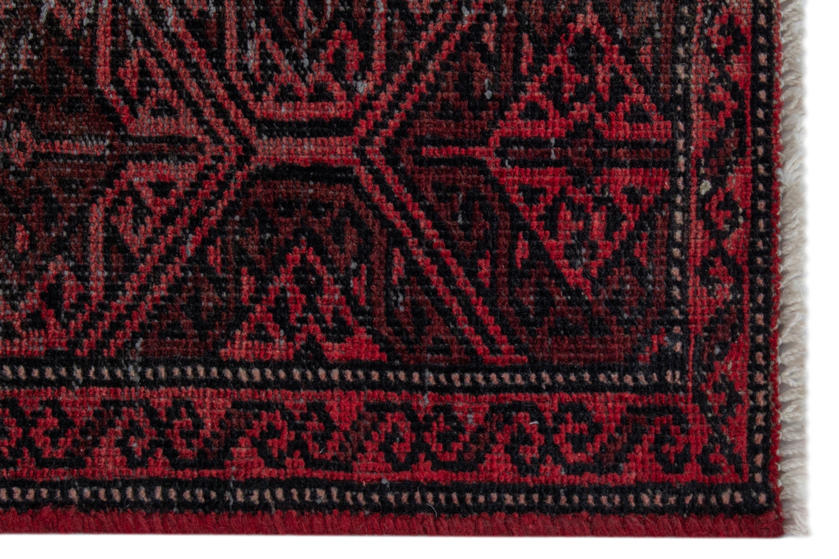 Persian Baluch accent rug in charcoal and burgundy, view 5 of 17