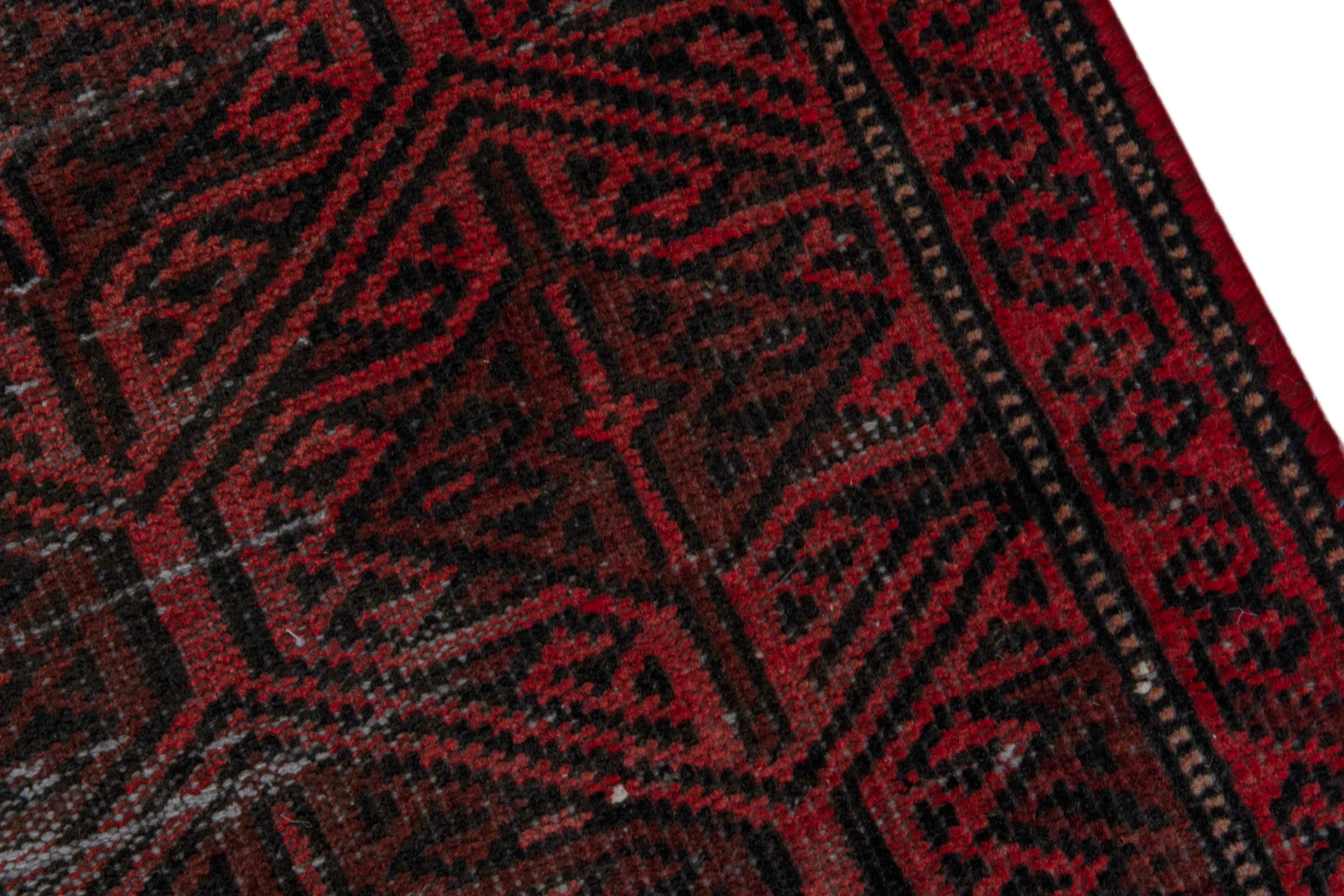 Persian Baluch accent rug in charcoal and burgundy, view 7 of 17